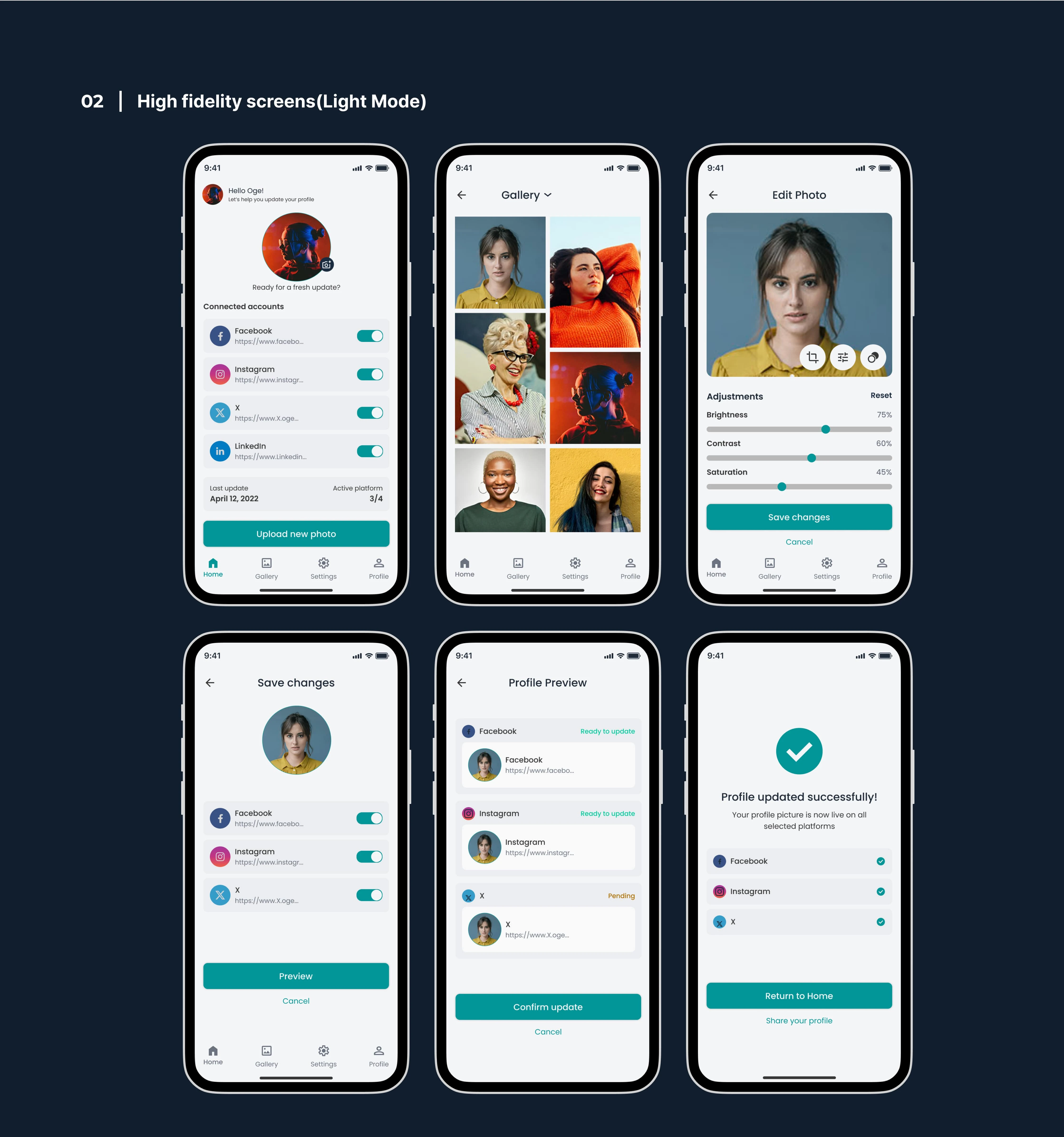 Light mode screens