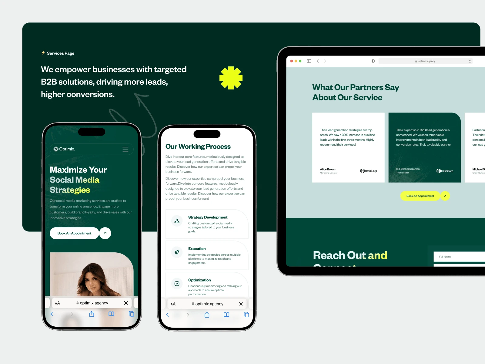 Service page design for Optimix