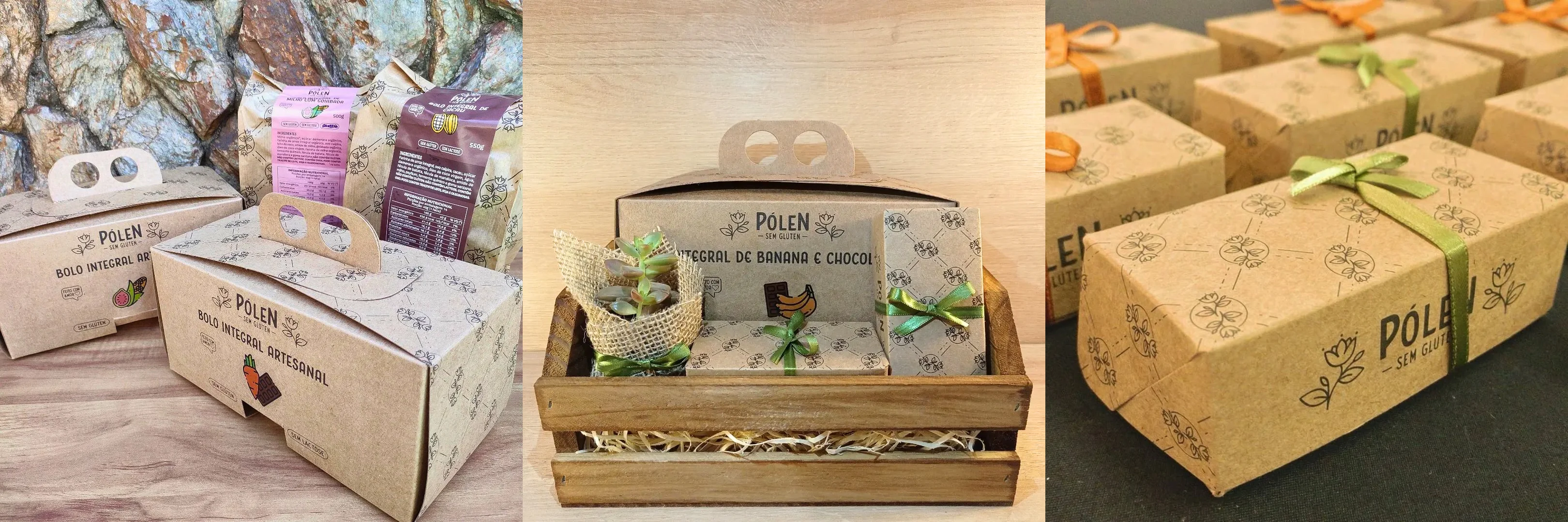 Brand’s graphic standard applied to cakes and brownies packages