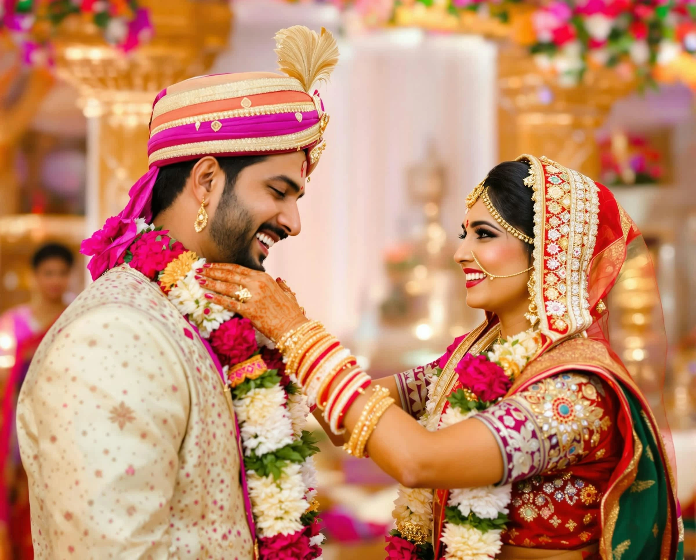 Exchanging floral garlands 
