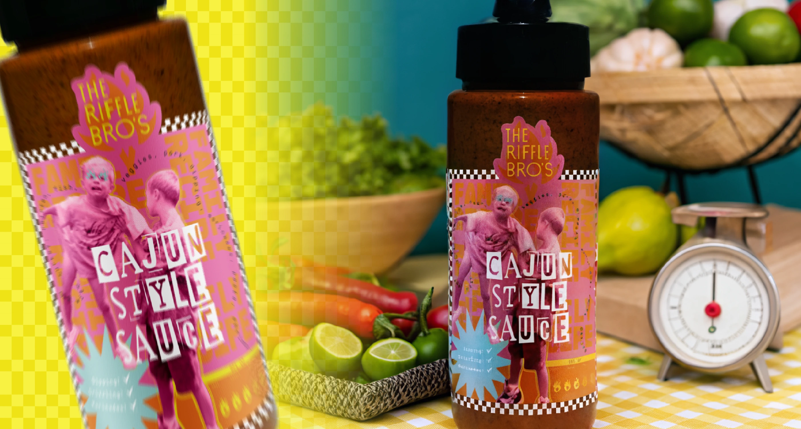 Cajun style sauce packaging lifestyle mockup