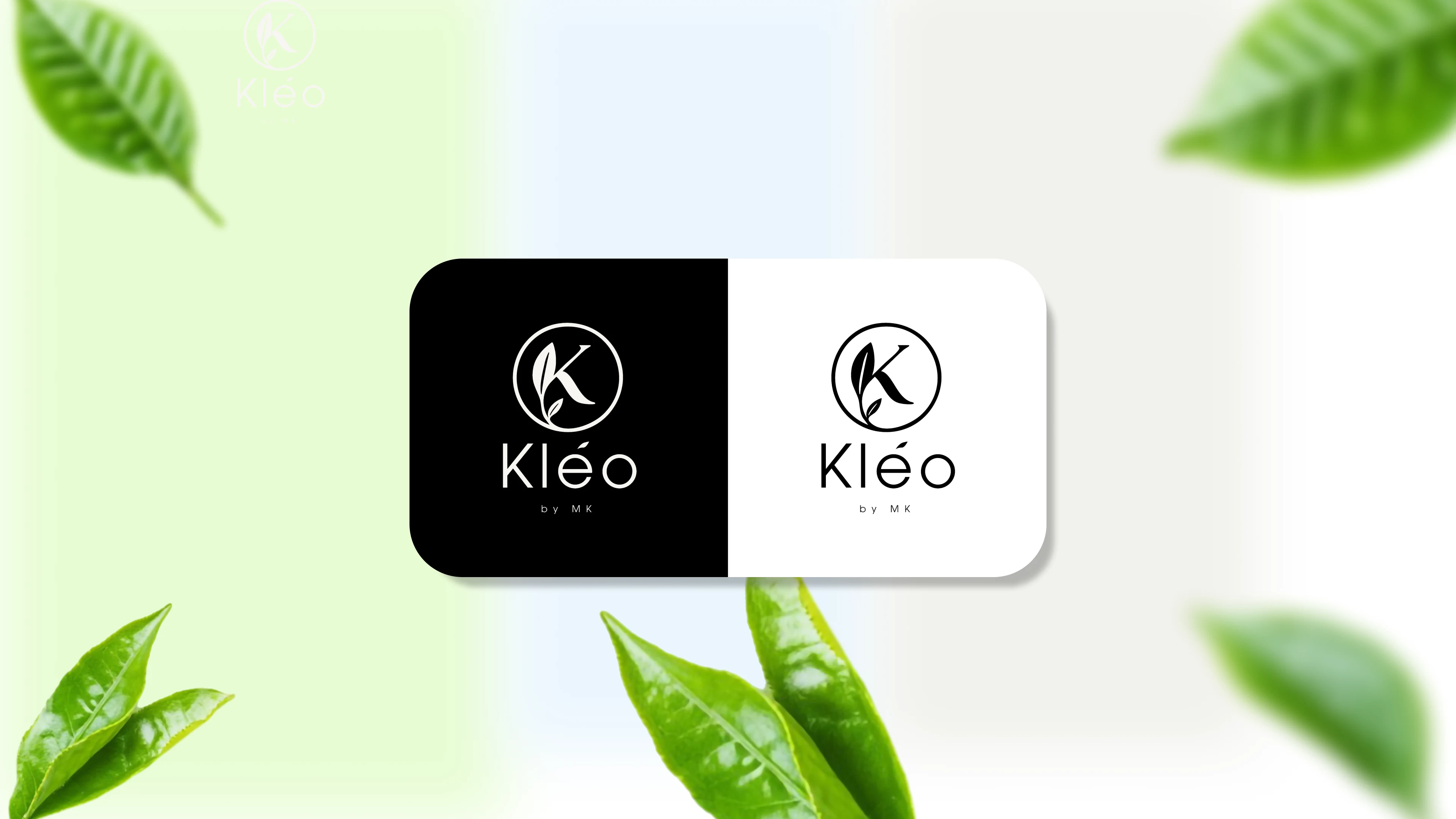 Kleo logo variations — black, white, and inverted versions for versatile use across backgrounds.