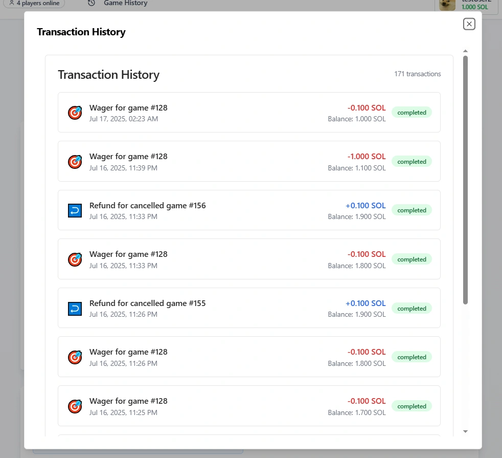 Transaction history