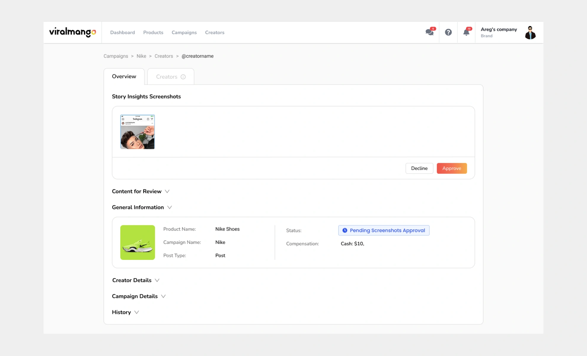 Old version of brand campaign creation, and management flow