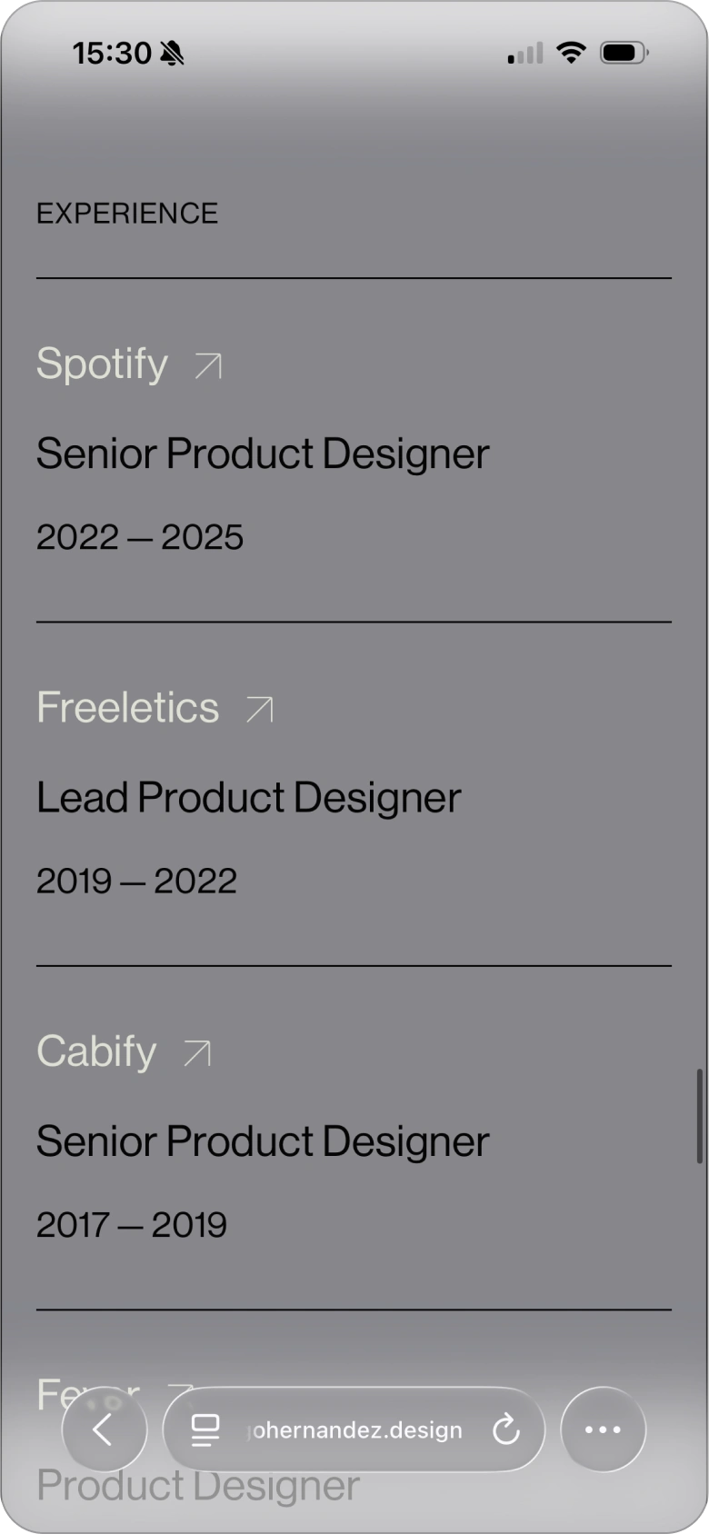 Experience section mobile version