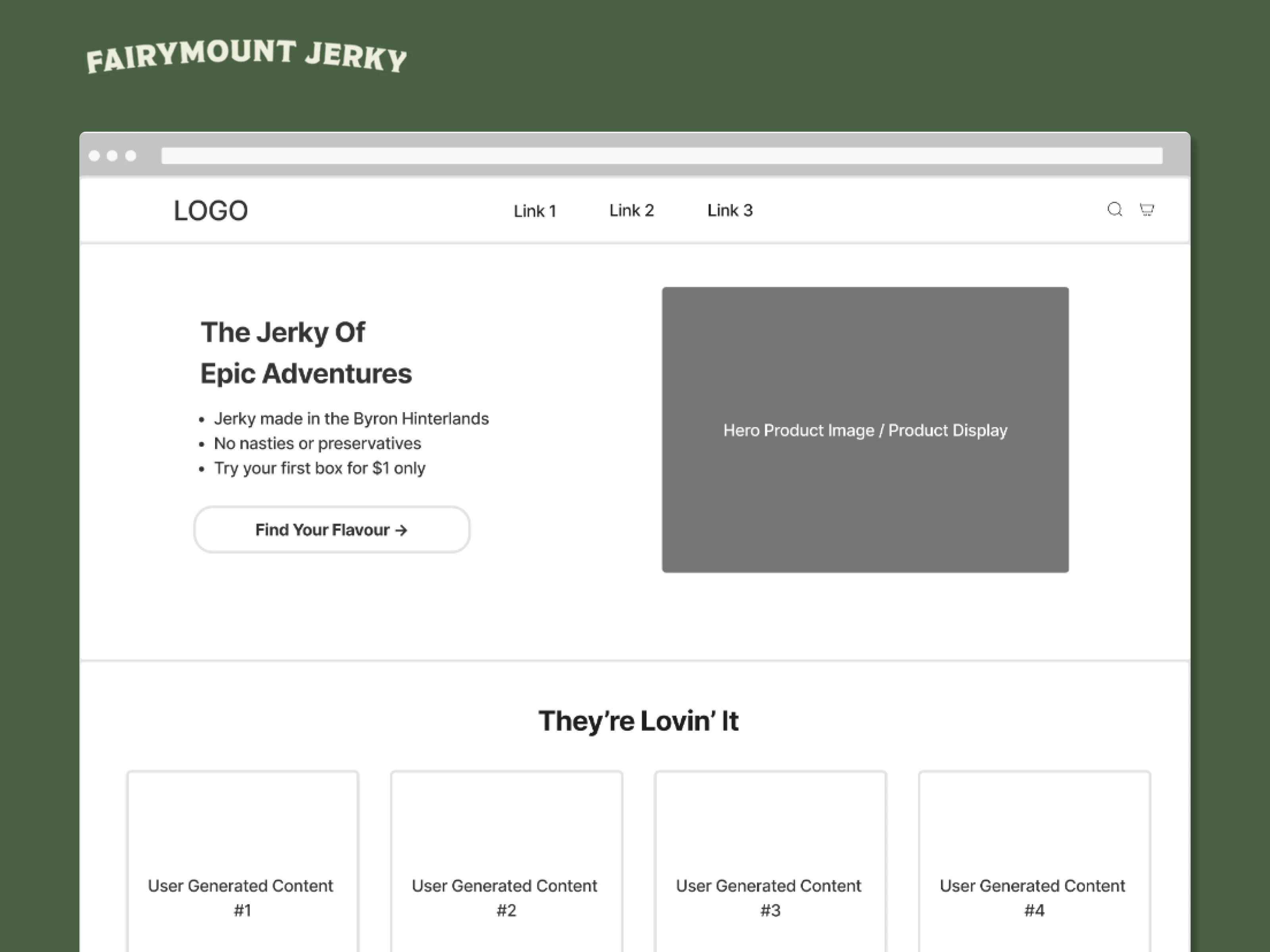 Example Homepage Wireframe during the UI/UX process for Fairymount Jerky