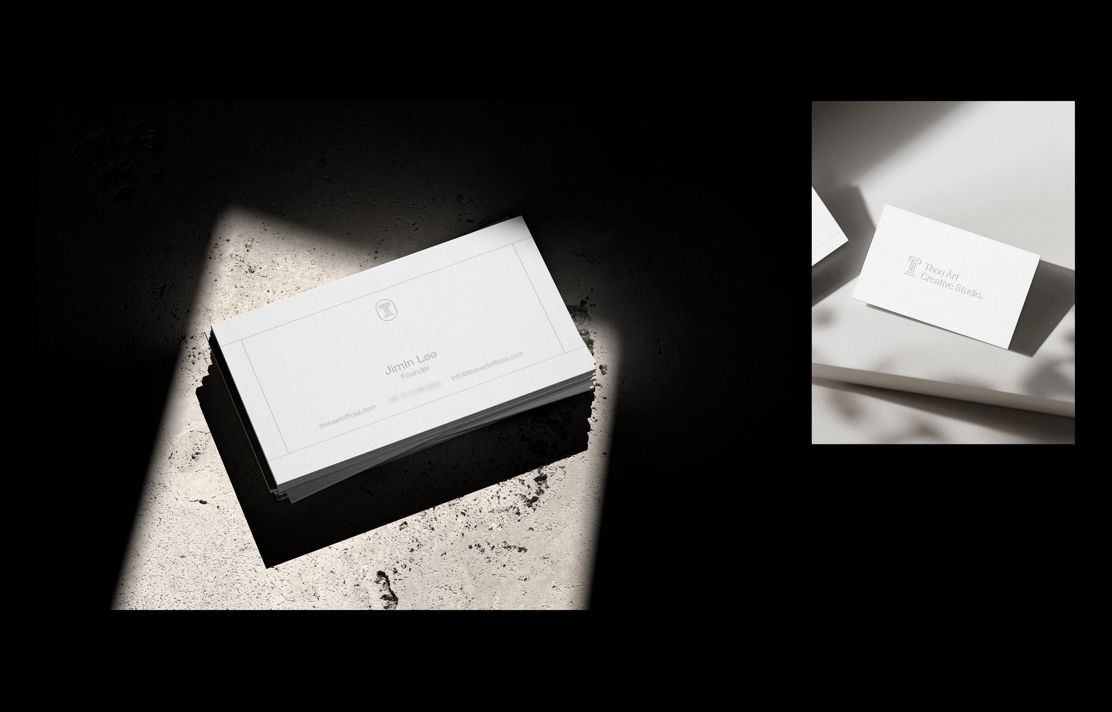 Thou Ārt team's business card with blind deboss on both sides.