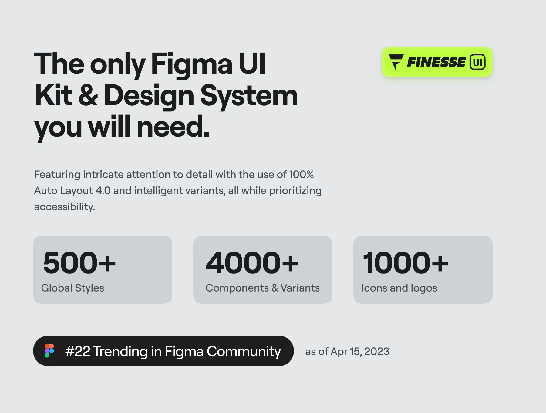 Finesse UI - 500+ Global Styles, 4000+ Components & Variants, 1000+ Icons & Logos