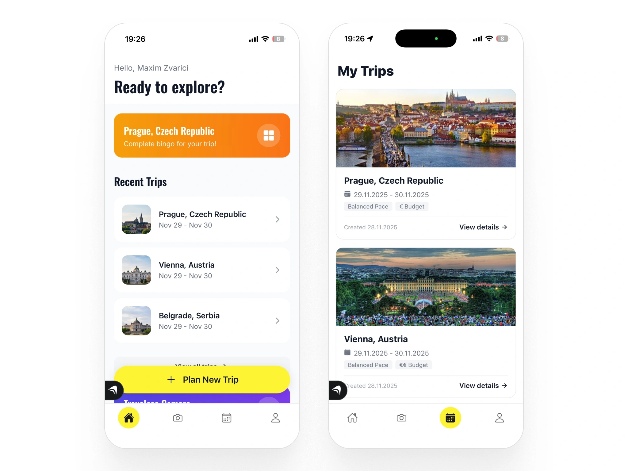 Screen examples from the final app development stage