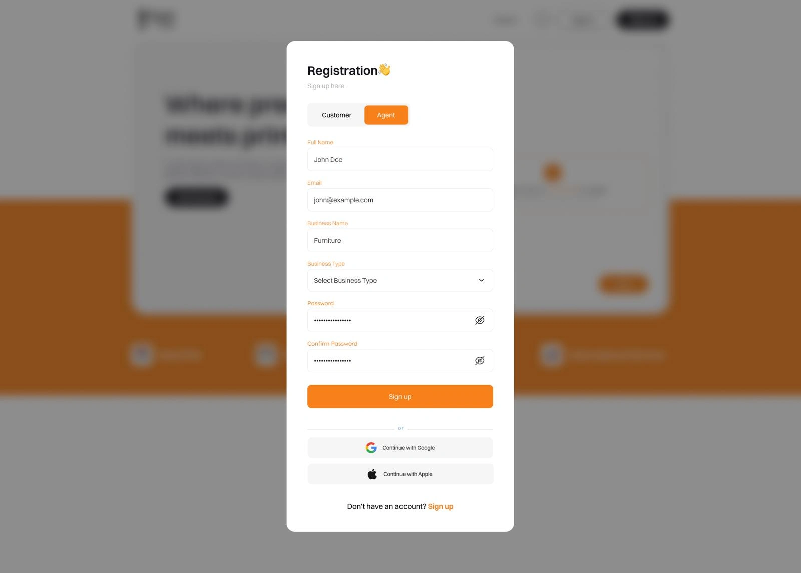 Login/Signup web page