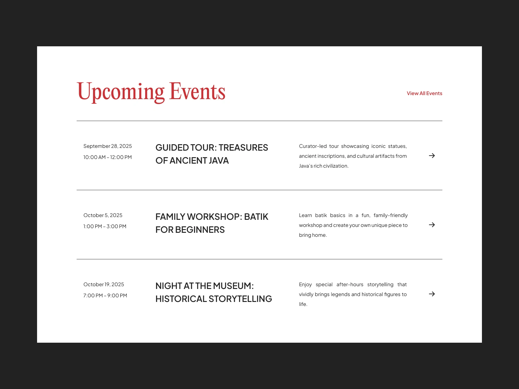 Upcoming Events Section