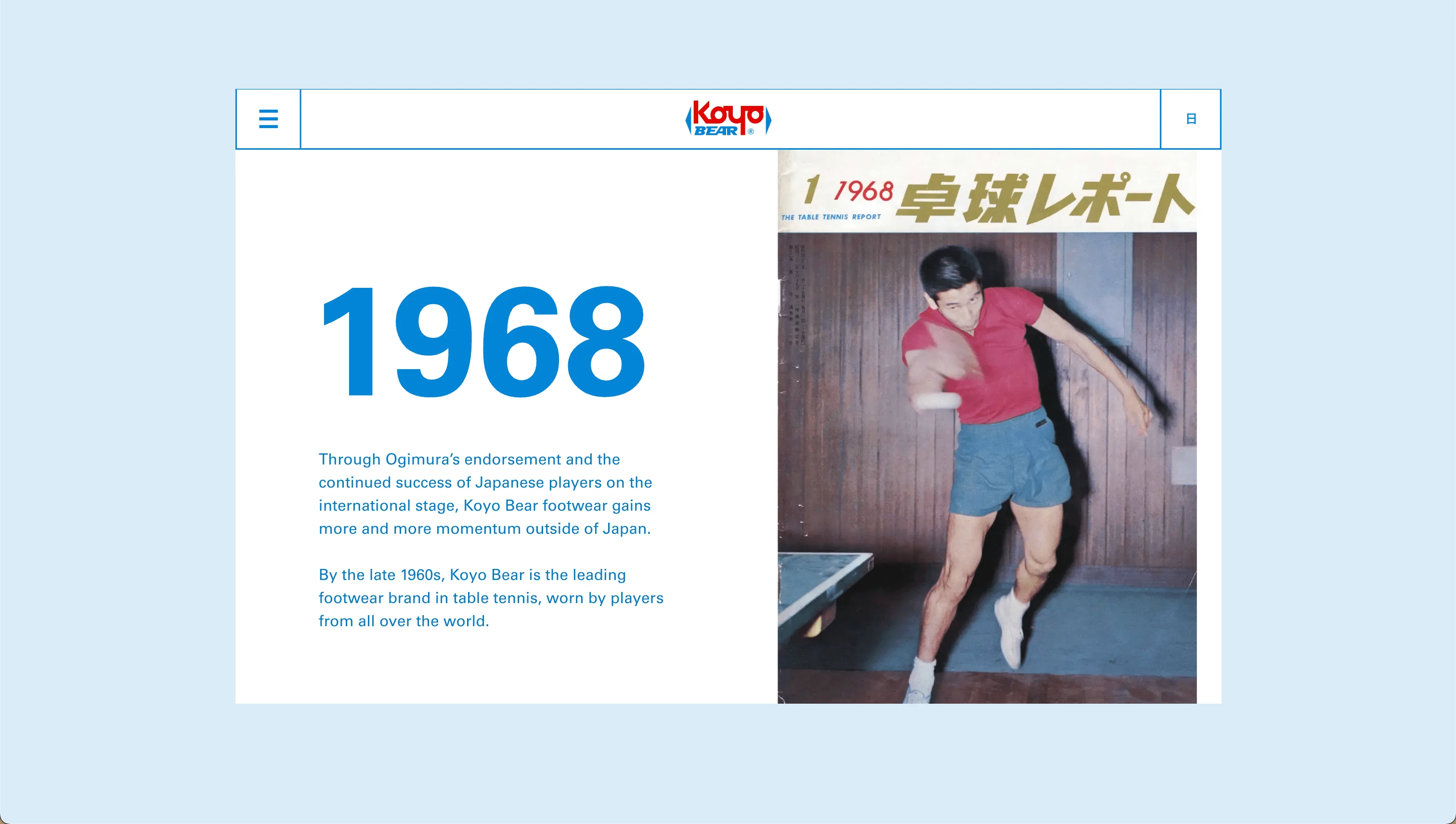 The Story page reflects the history of Koyo Bear