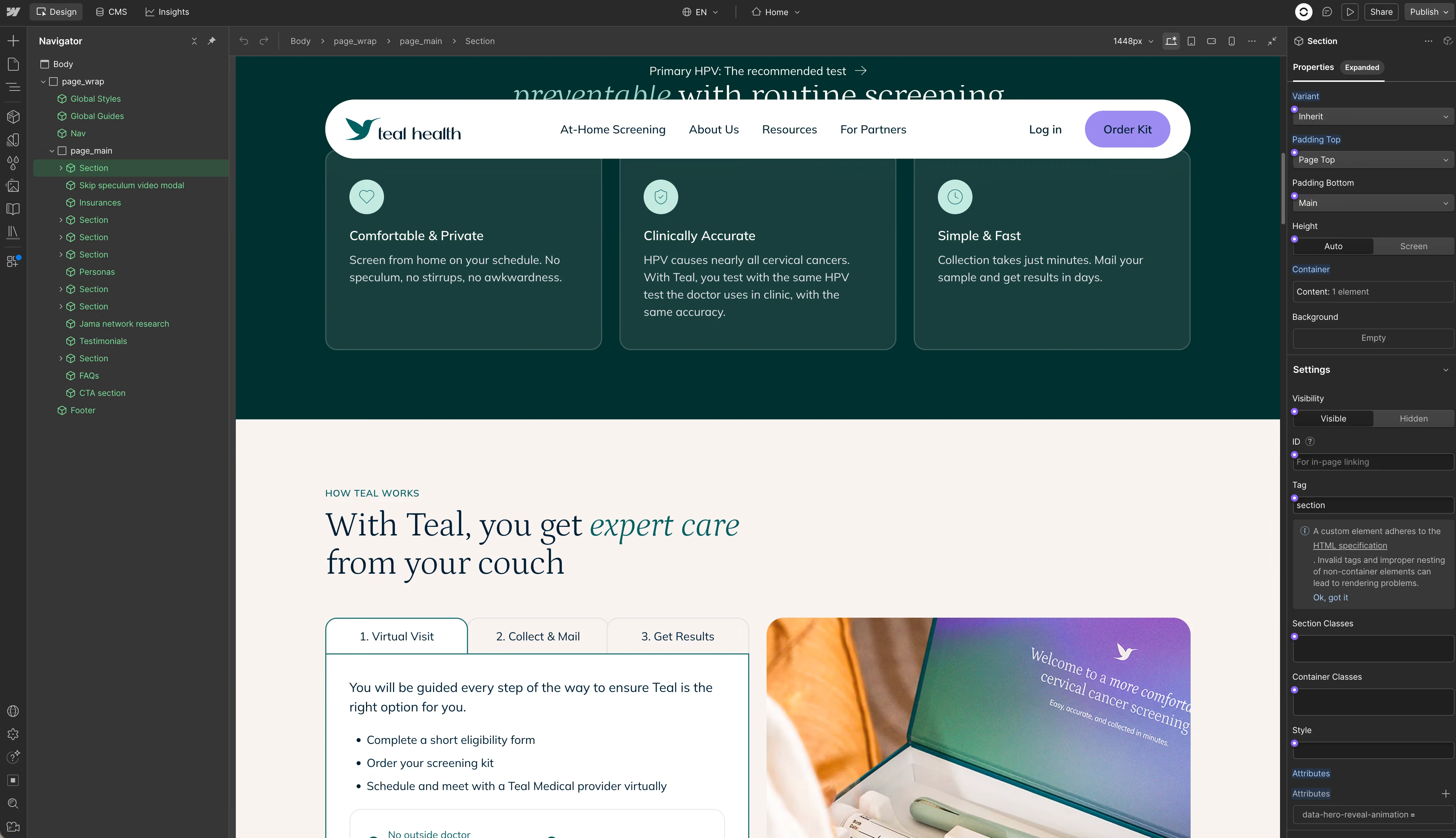 Website reusable components setup in Webflow