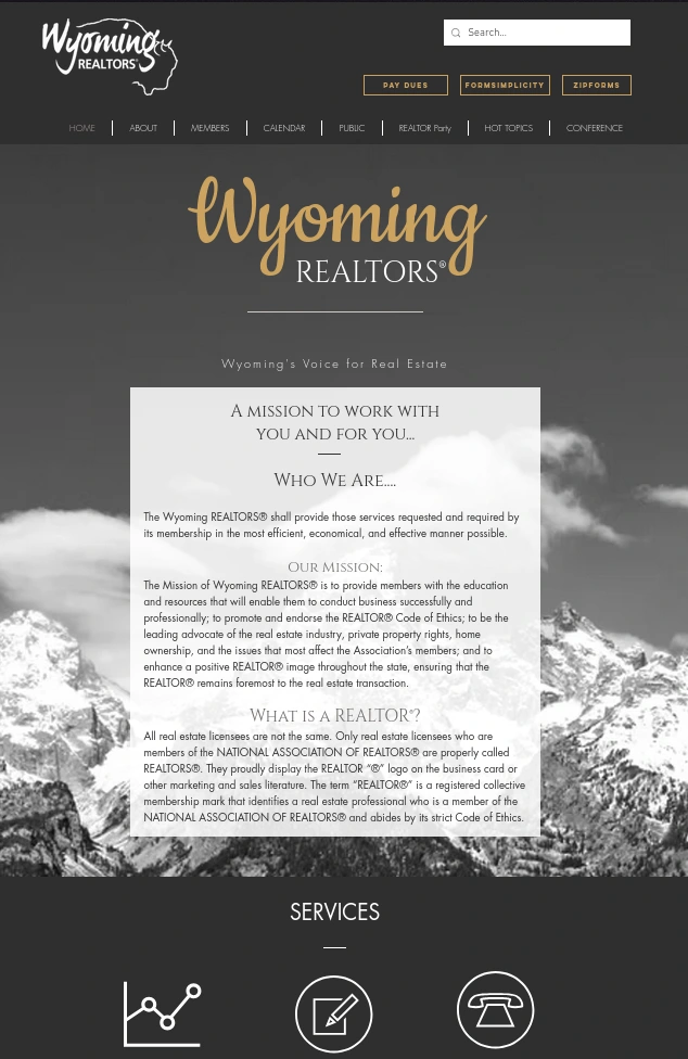 A snapshot of the old home page for Wyoming Realtors