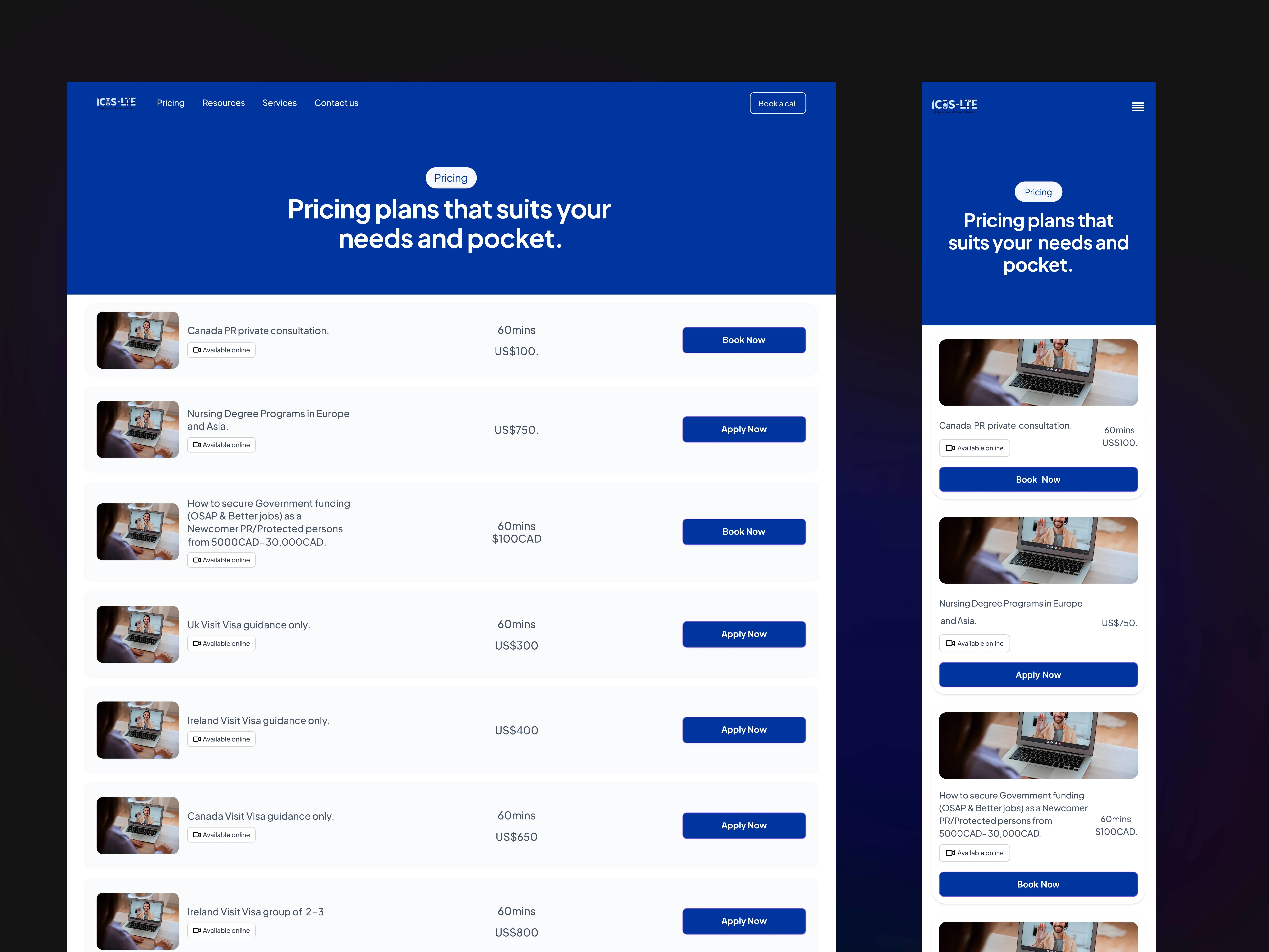 Pricing page