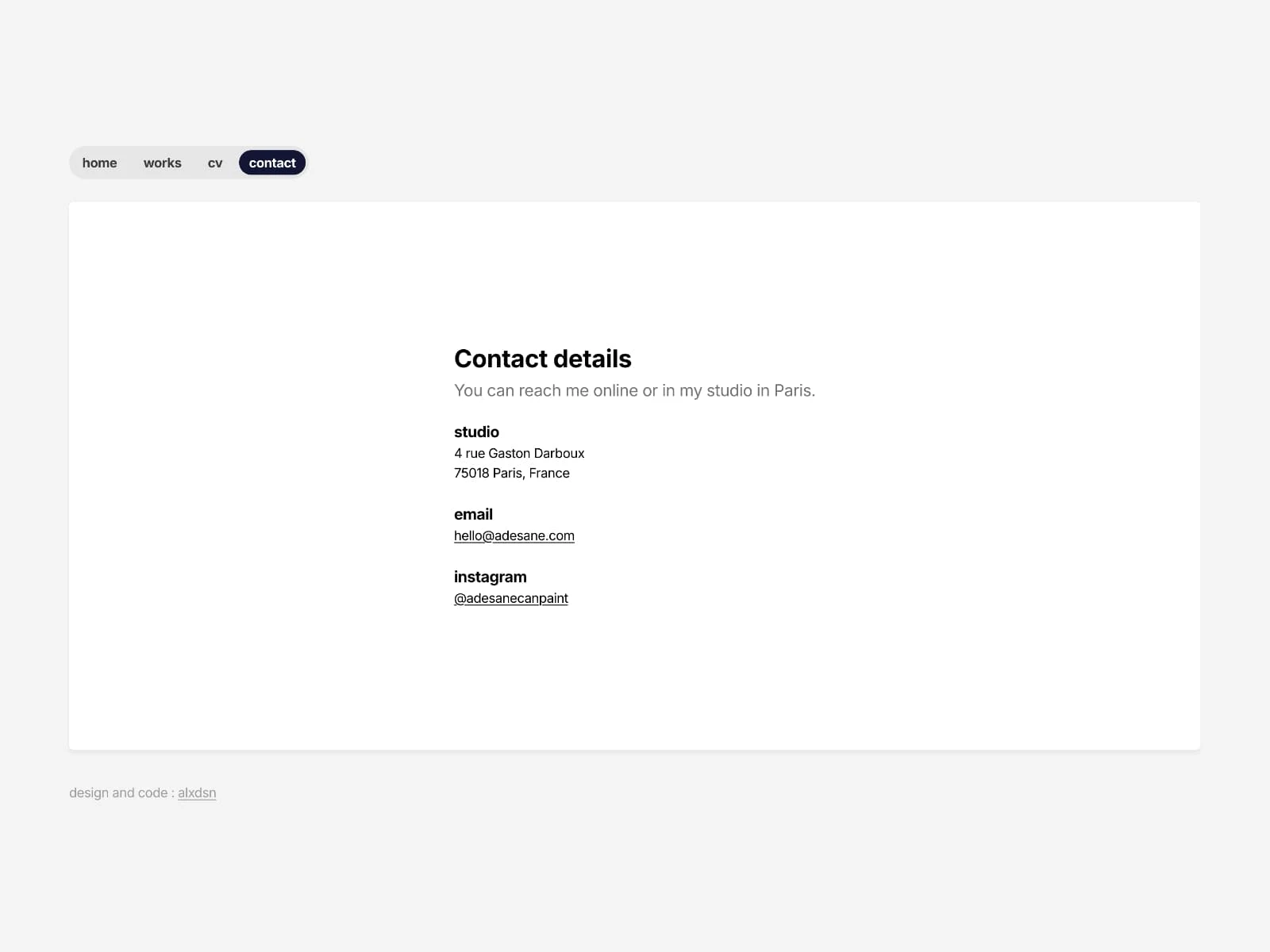 Contact details of the artist