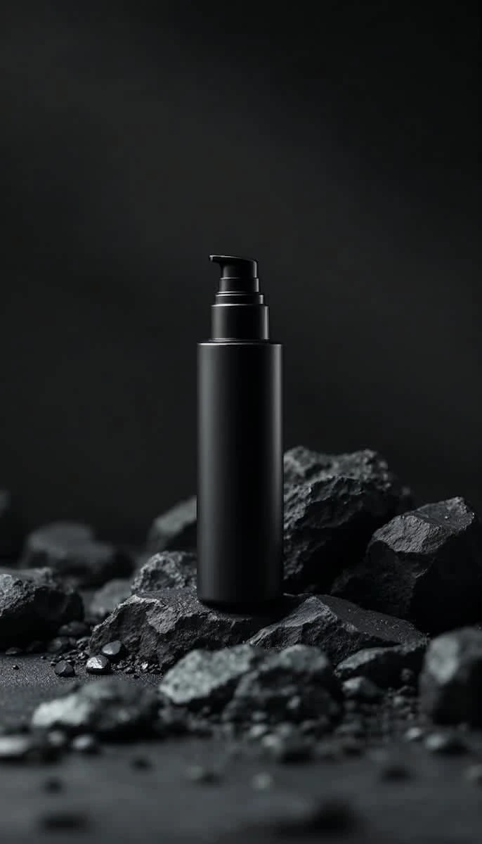 matte black bottle with rocks