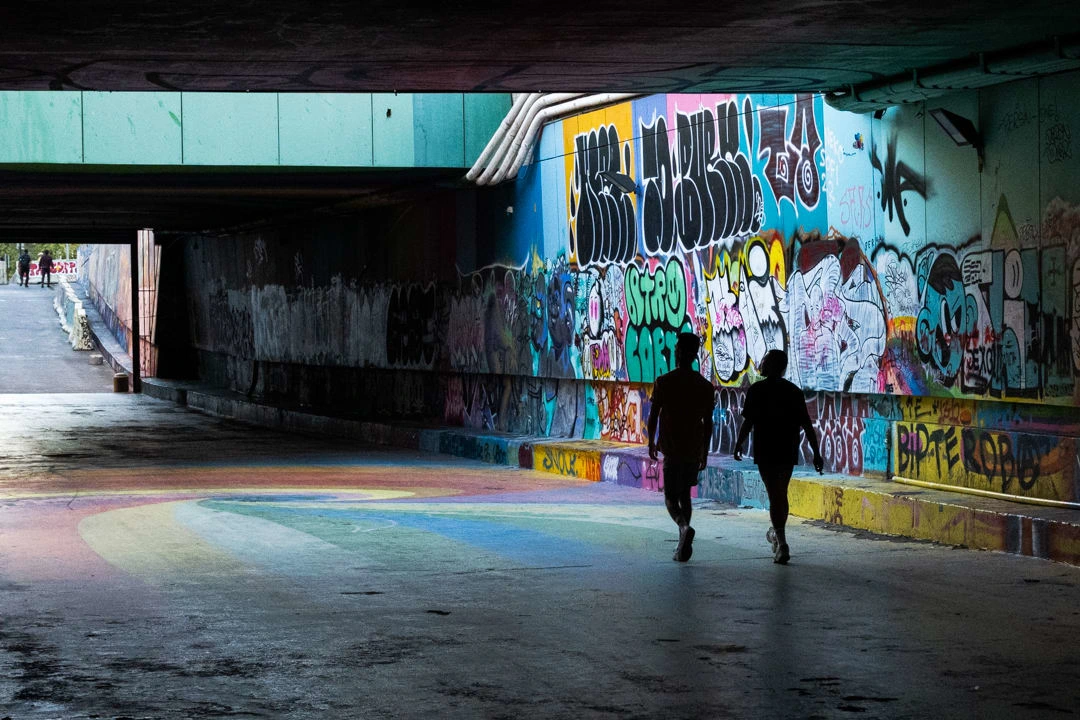 Old graffitis in Paseo Bandera. Santiago, Chile. February, 2023.