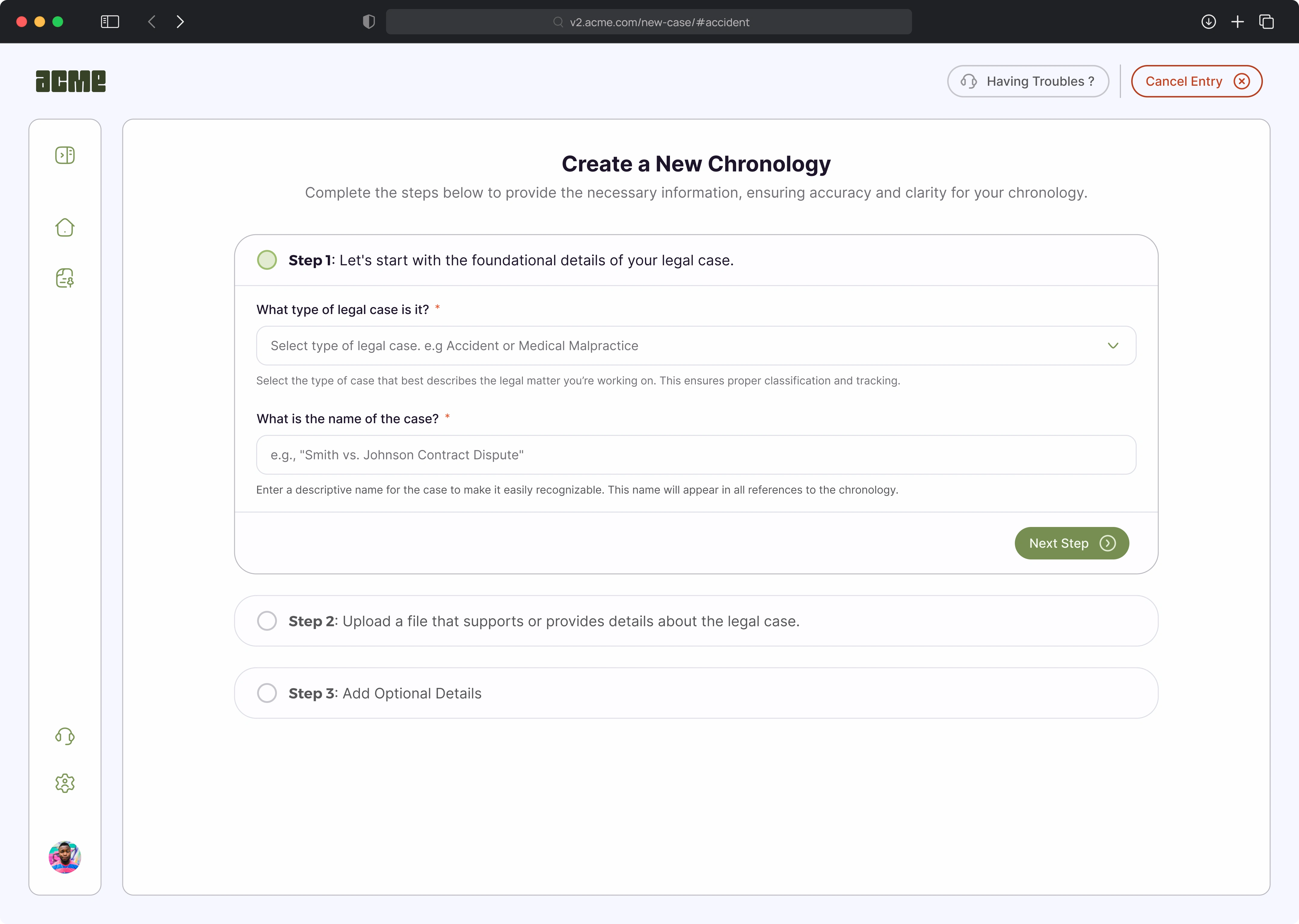 Legal - New Case (Accidental)