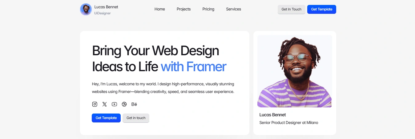 Kickstart your freelance site with Prismora's stunning hero — designed for impact! 🚀 #FramerTemplate #FreelanceDesign