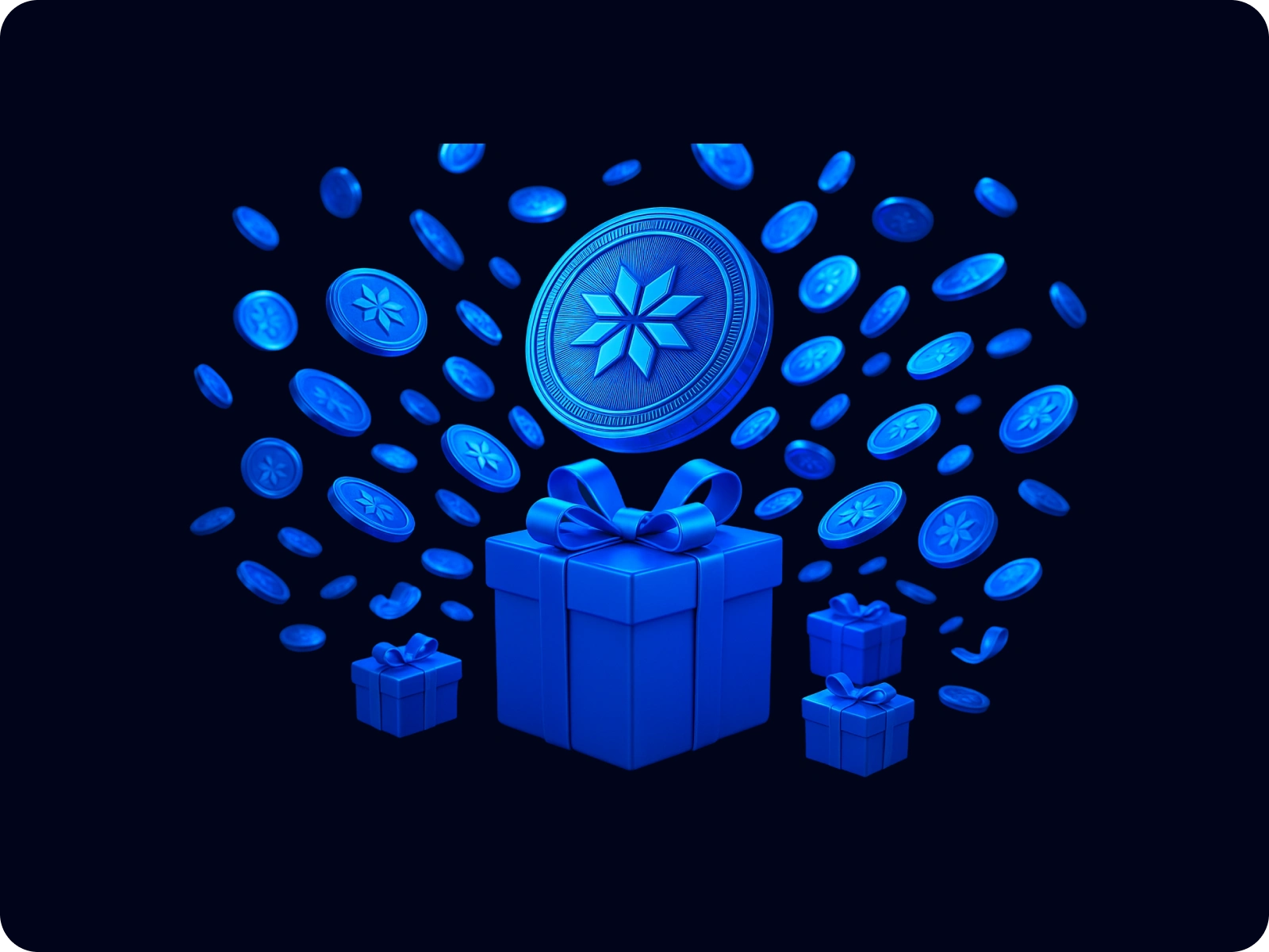 This dynamic composition of coins bursting from gift boxes emphasizes that every HolidayChain booking is more than a transaction—it’s an opportunity to earn rewards, creating a cycle of value for every traveler.