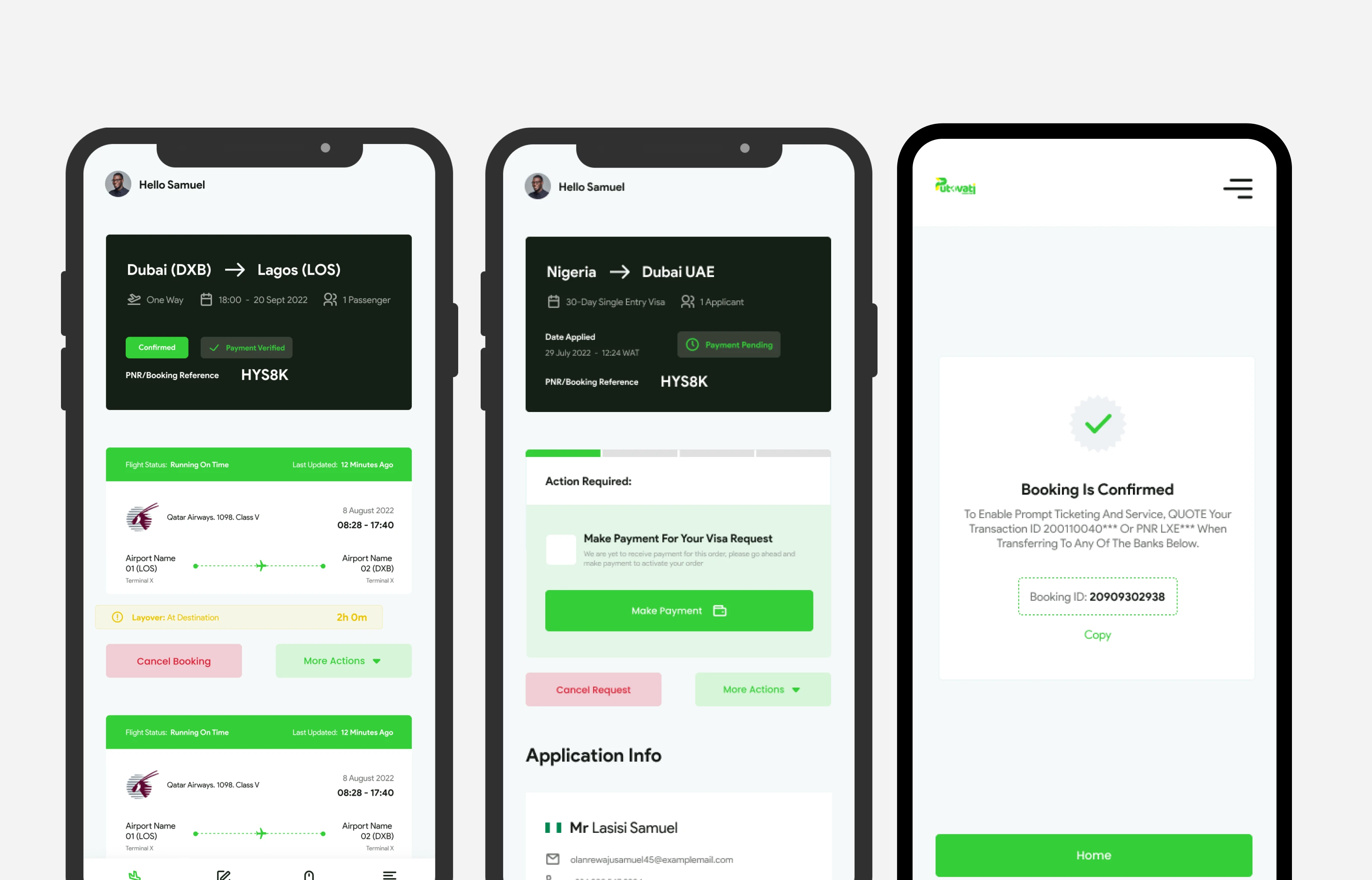 Mobile Visa and Flight Screen