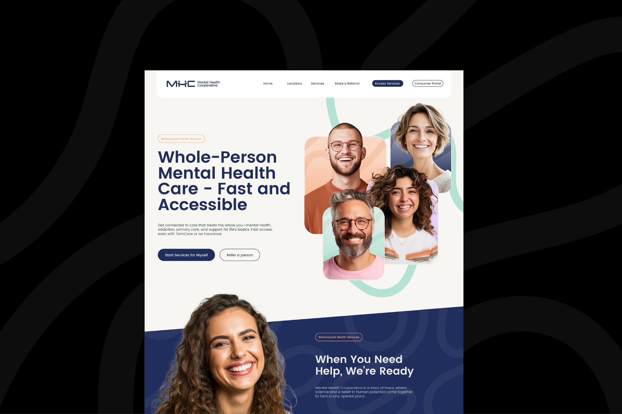 This mockup demonstrates how MHC’s refreshed identity can extend beyond static assets and live in digital applications