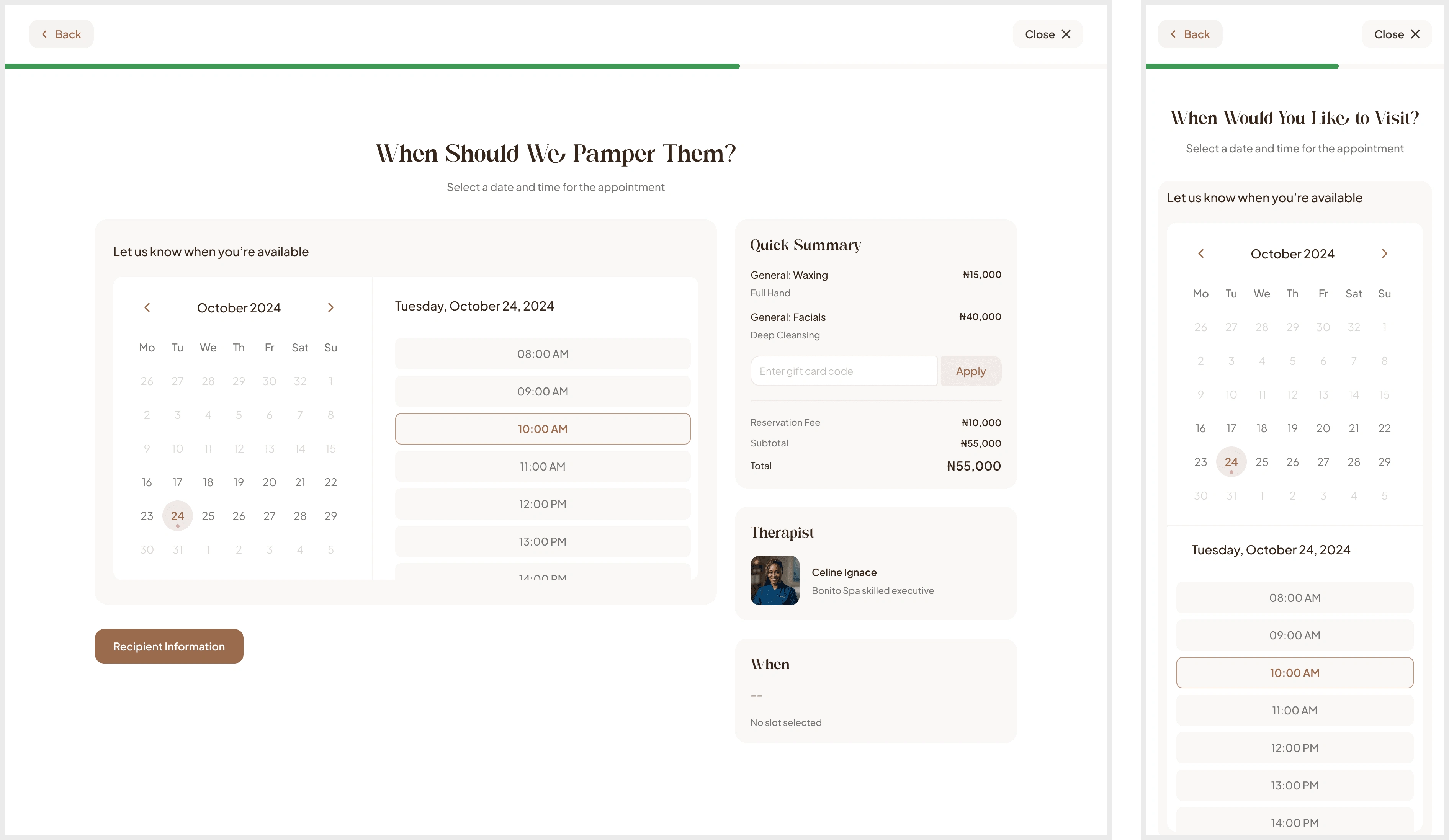 Booking Process - Select a Date & Time.