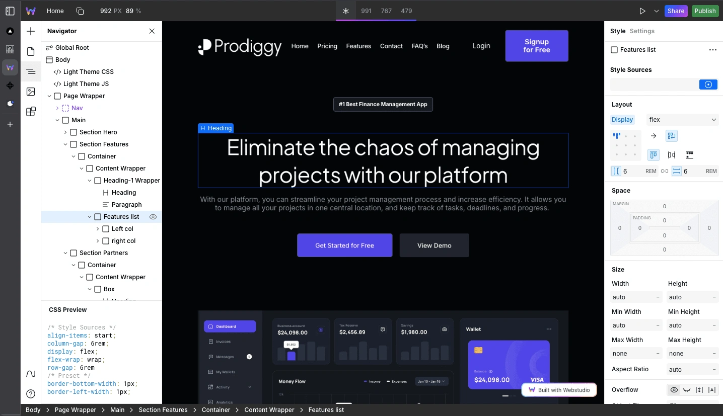 Building in webstudio