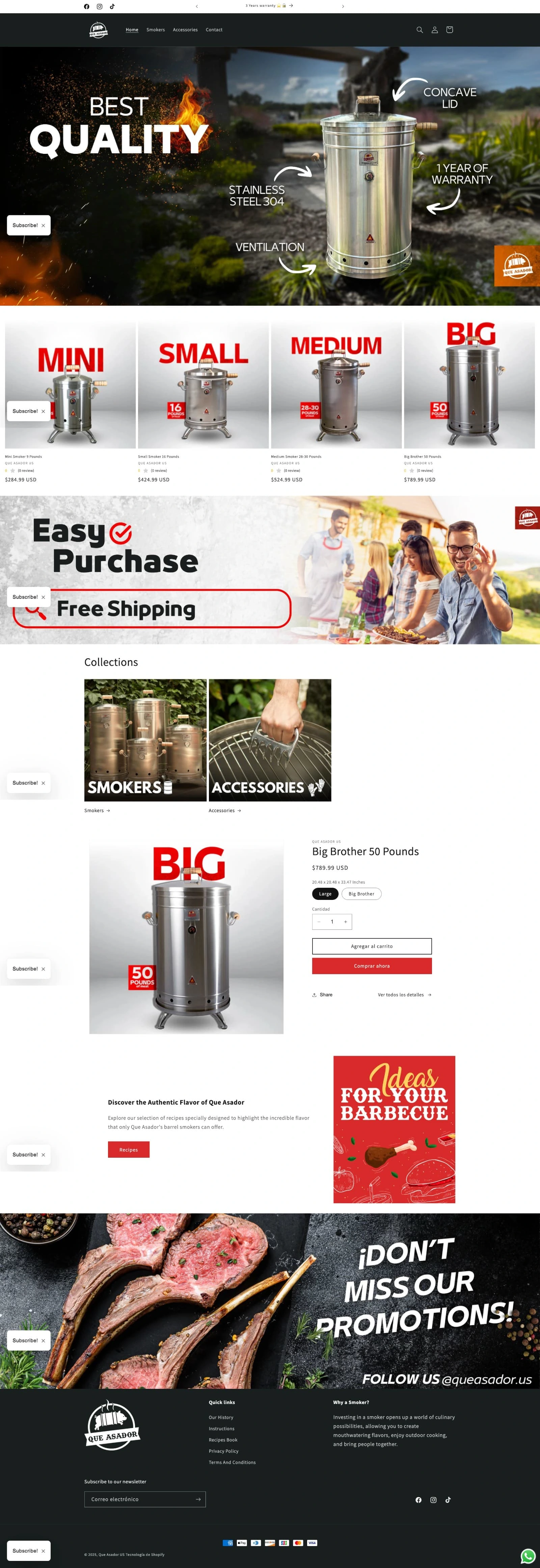 Que Asador Shopify Website Homepage