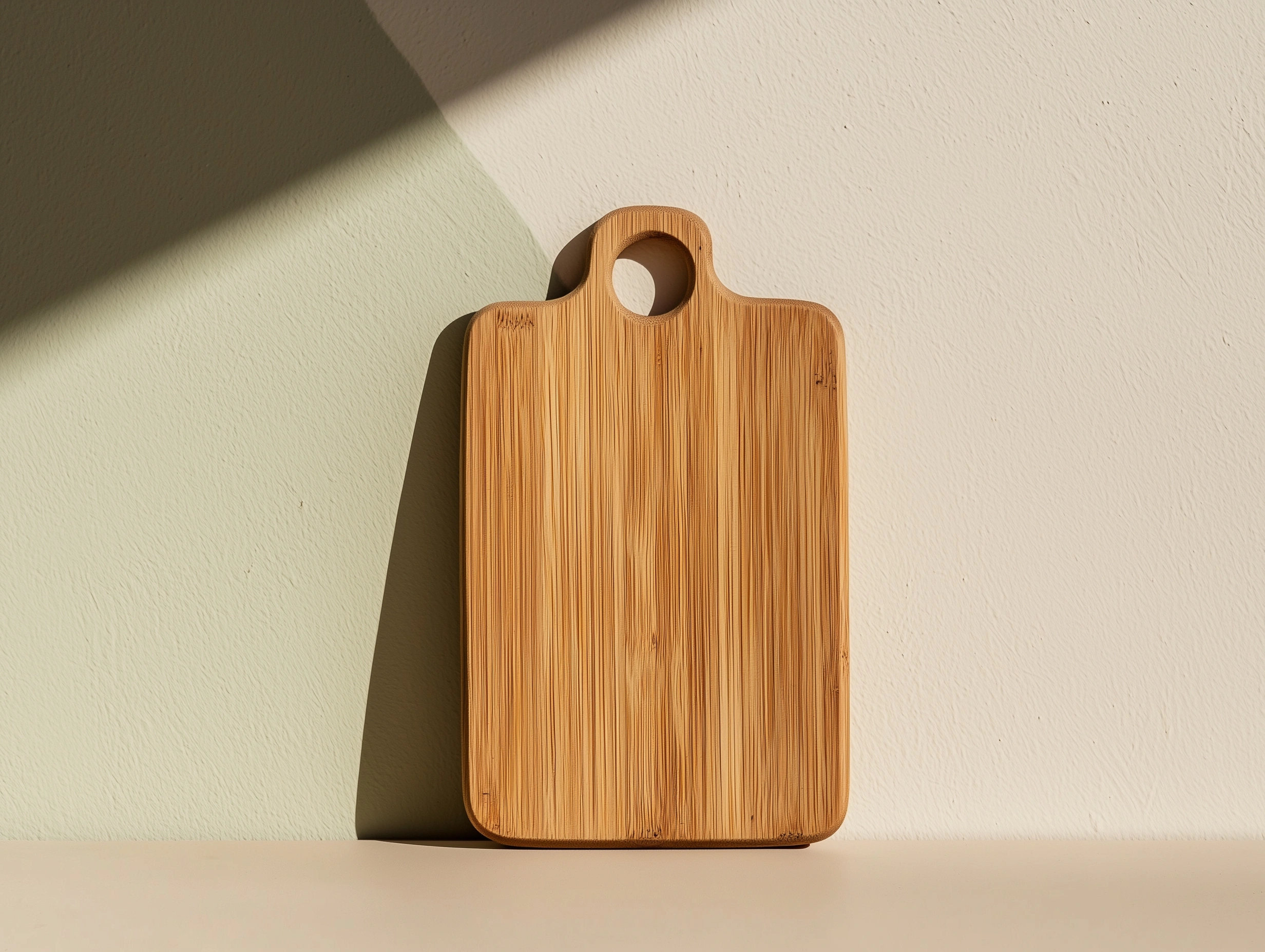 Sustainable bamboo cutting board featured against recycled paper backdrop. Soft natural daylight highlighting wood grain texture and eco-friendly finish. Antique Patina color scheme emphasizing brand identity with sage green and weathered wood accents. Professional product photography with minimalist composition and perfect focus on sustainable materials. Negative prompt: plastic elements, artificial shine, harsh lighting, chemical treatments, environmentally harmful items, synthetic appearance, glossy finish, unnatural colors