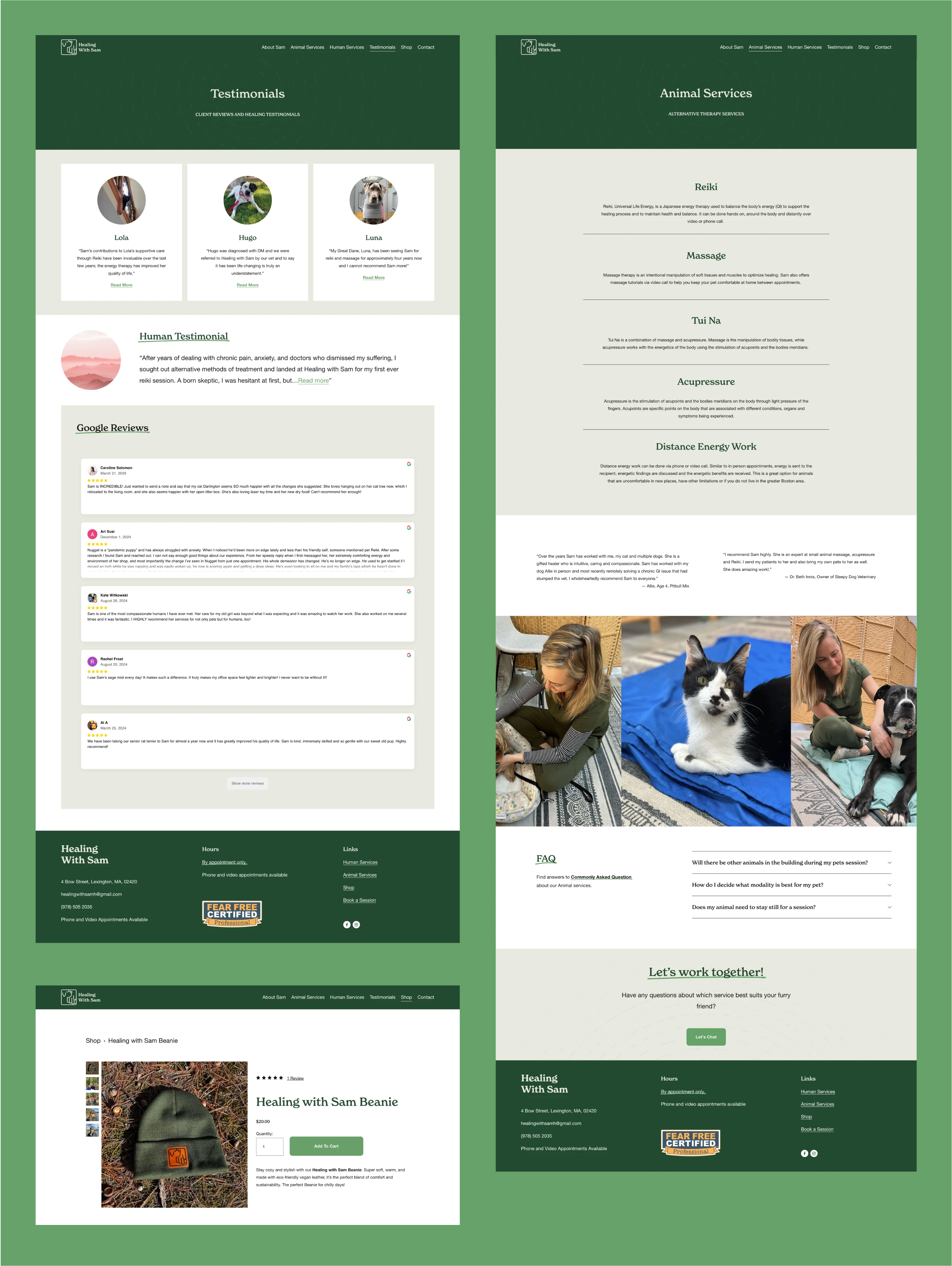 Review Page, Services Page, Product Page. Designed in Figma