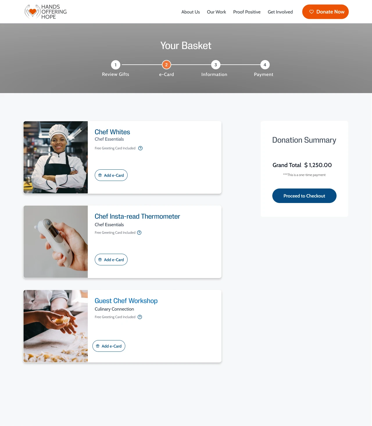 donors have an option of adding e-card with the gift they purchase 