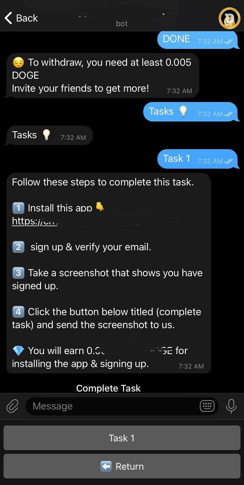 An example of a chat bot created using the system