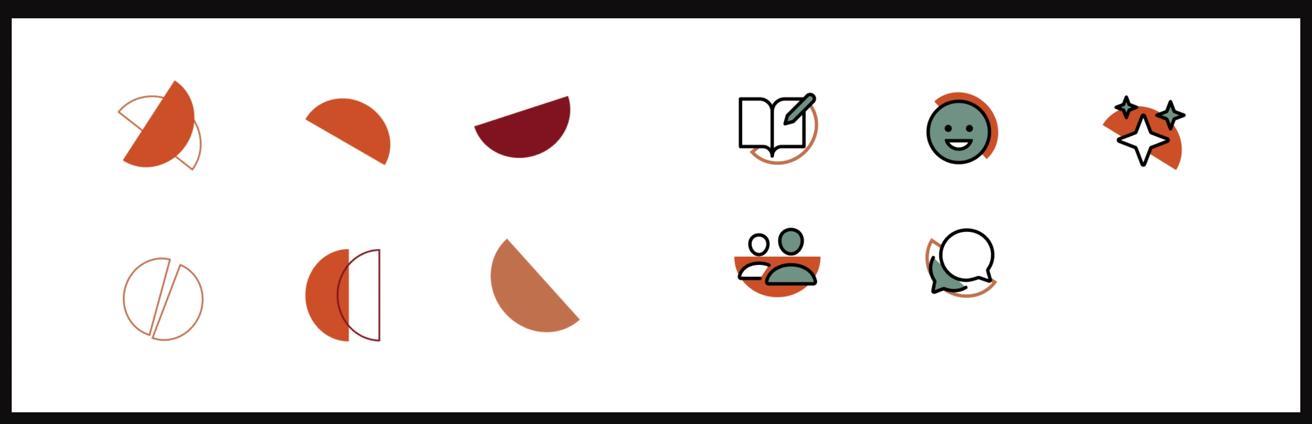 Icons are created to have similar mix of the abstract shapes along with educational items