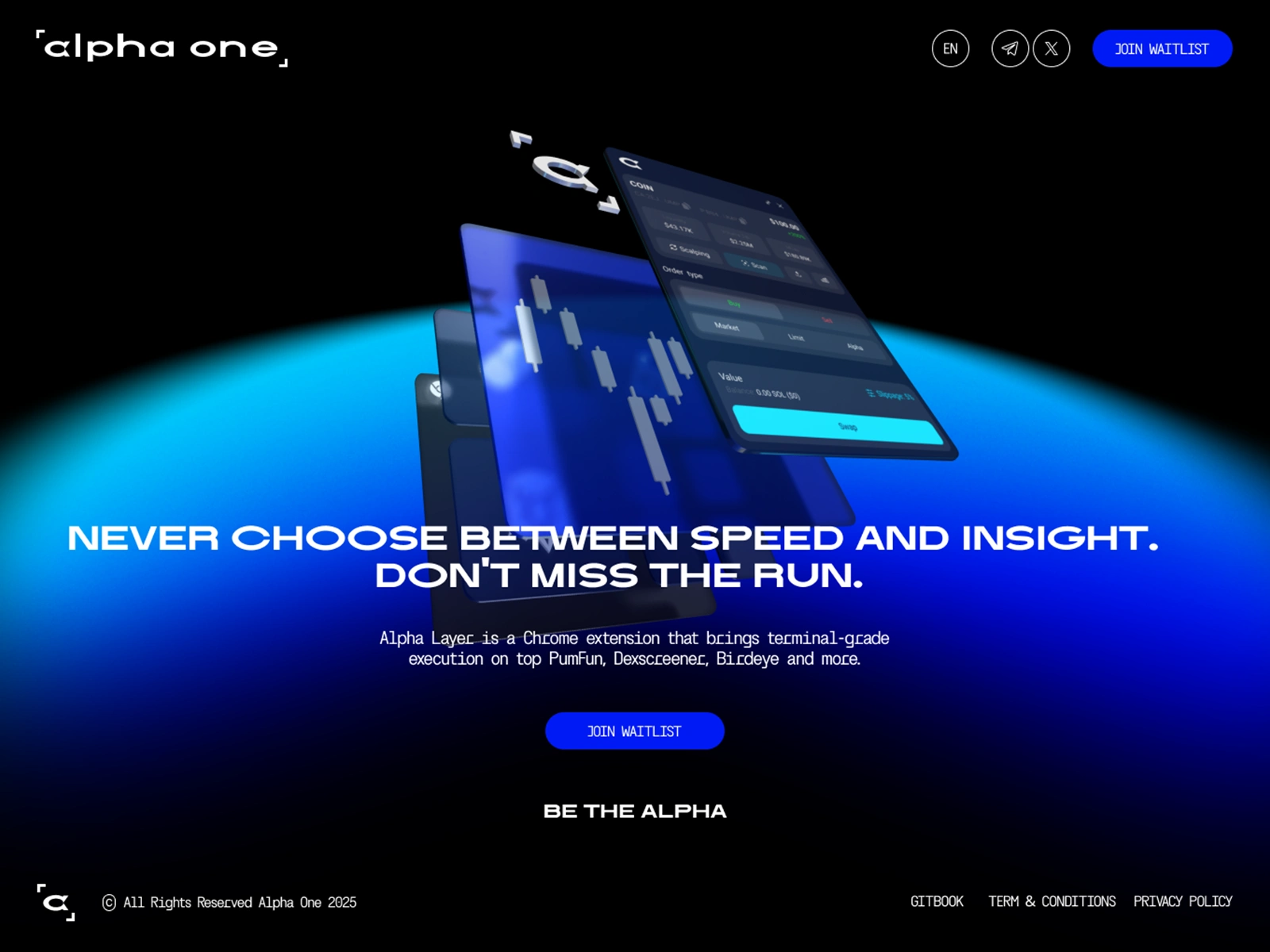 Waiting list page with animated Spline 3D illustration — Chrome extension UI with terminal-grade performance visuals and dark, expressive gradient.