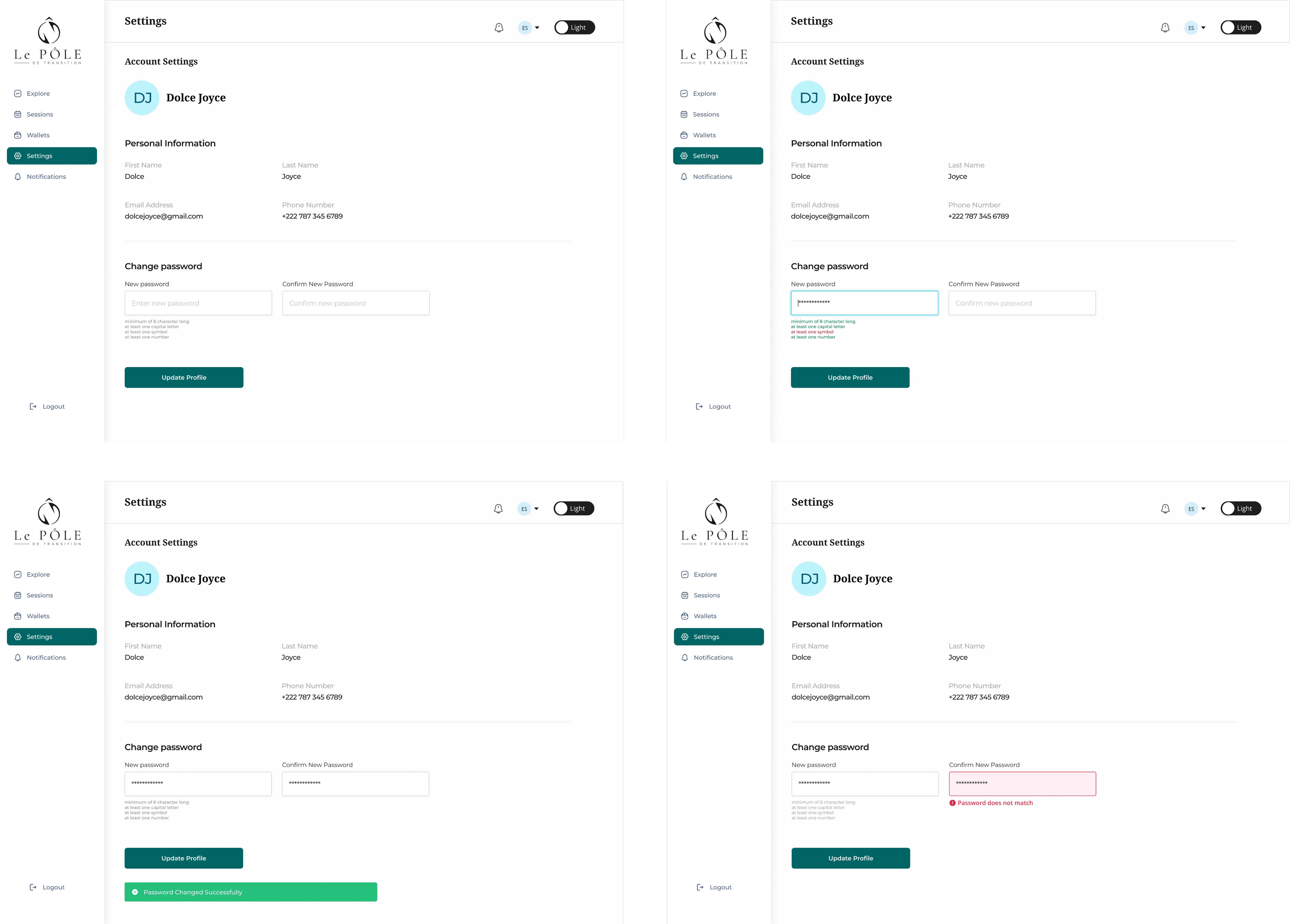 Users can modify their information and update passowrd
