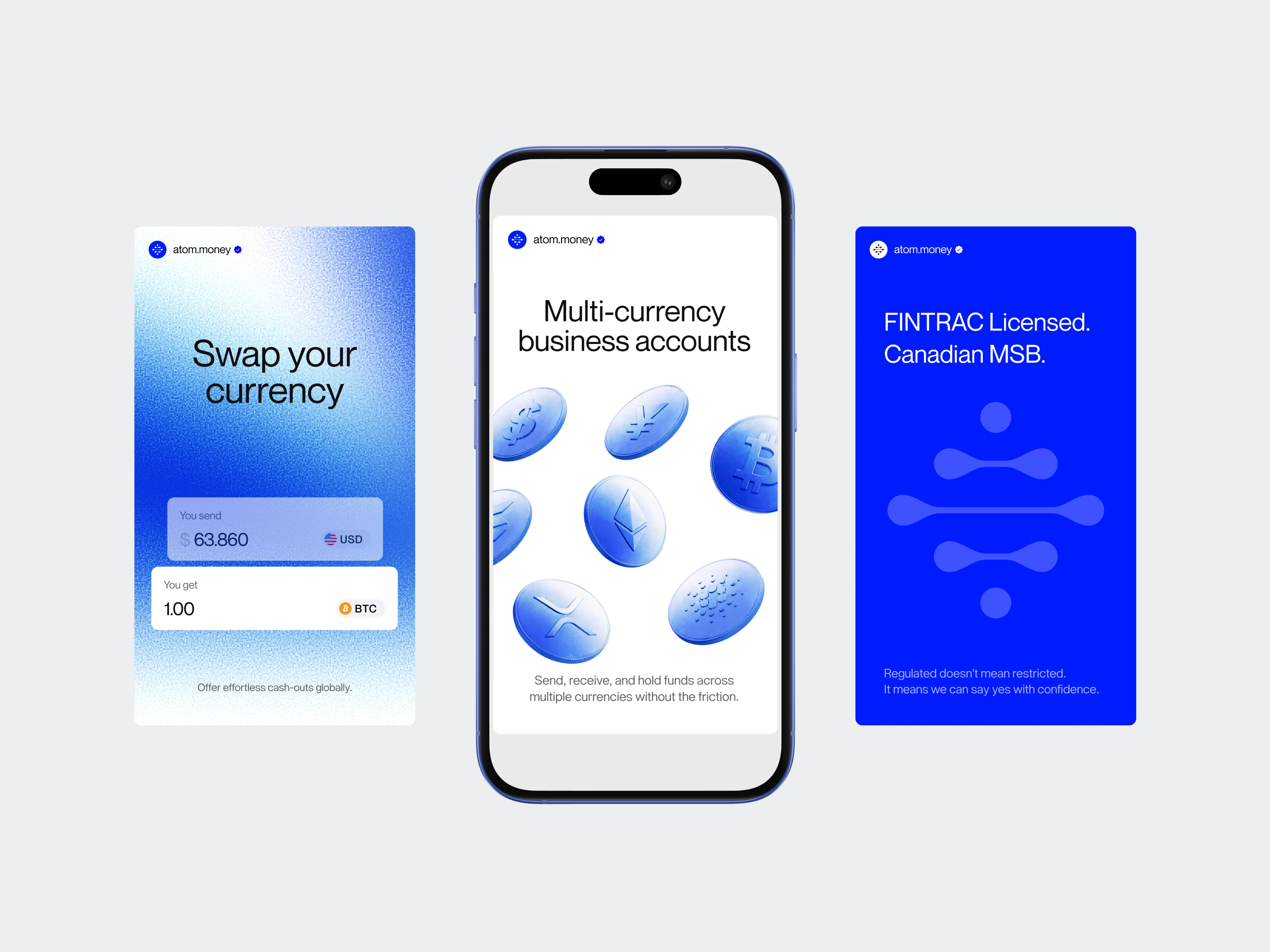 Swap, hold, comply. The three things the platform actually does.