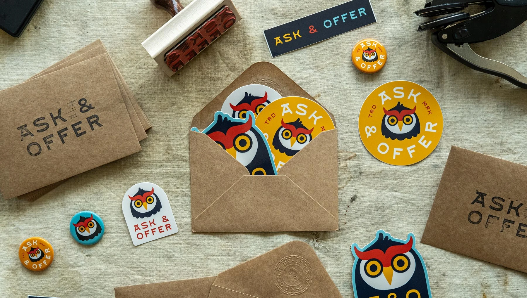 Hand-stamped, sealed, and carefully assembled sticker merch packs were distributed to team members to announce the rebranded Ask & Offer program, with the aim of boosting awareness and driving engagement.