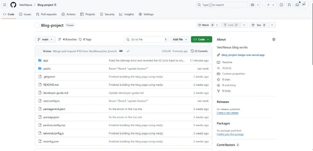 Overview of Nextjs repository name Blog project
