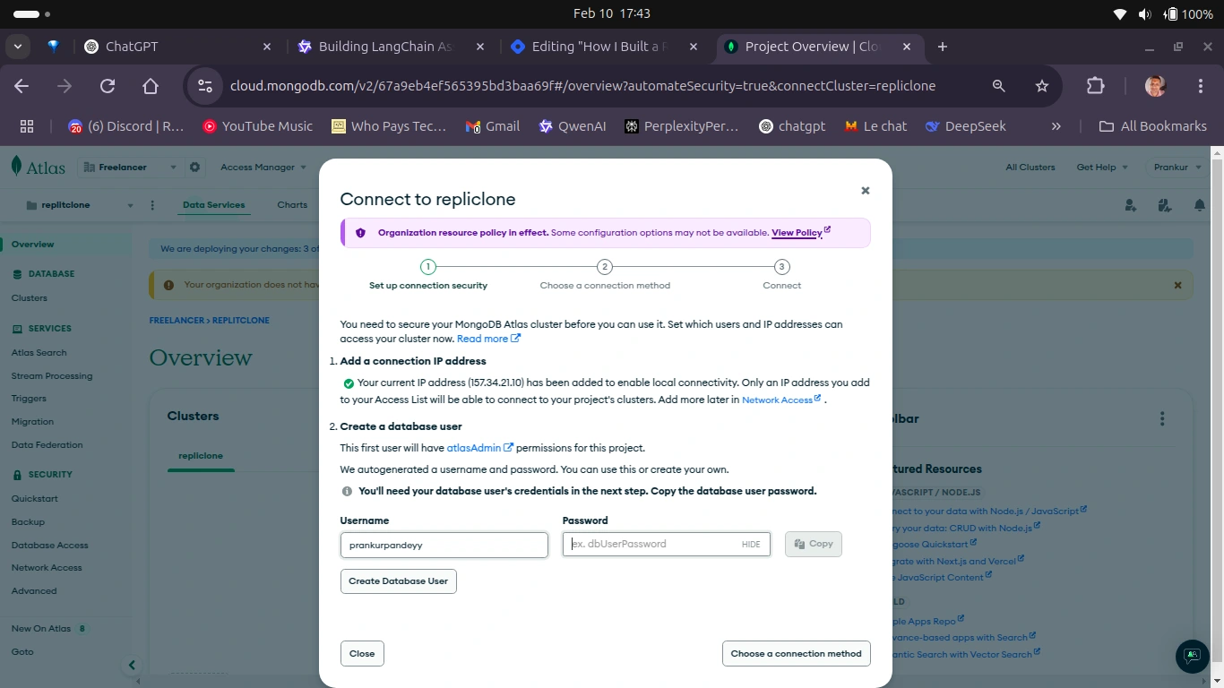 mogodb database connection page
