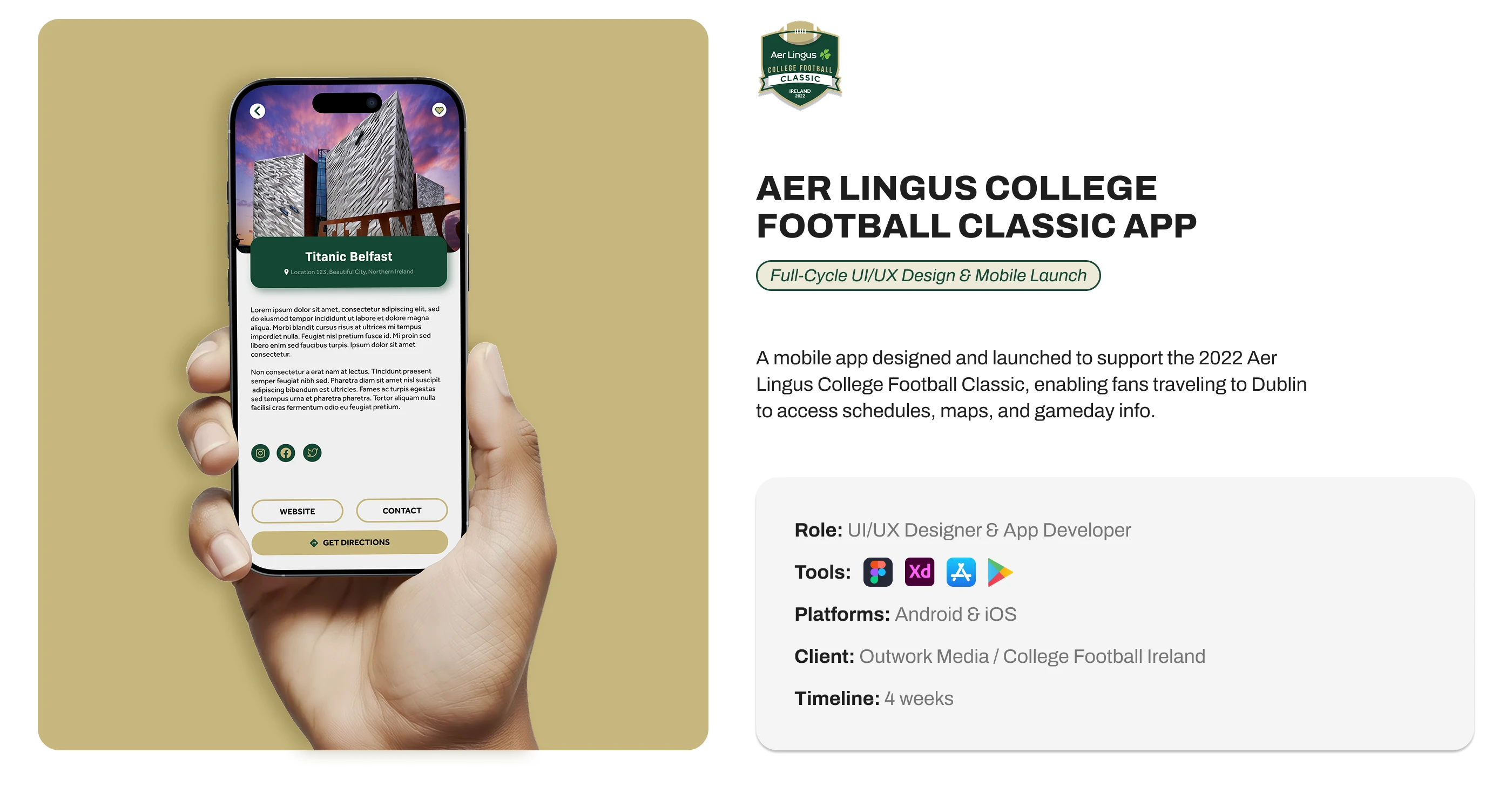 A quick snapshot of the tools, responsibilities, and real-world outcomes behind this app build.