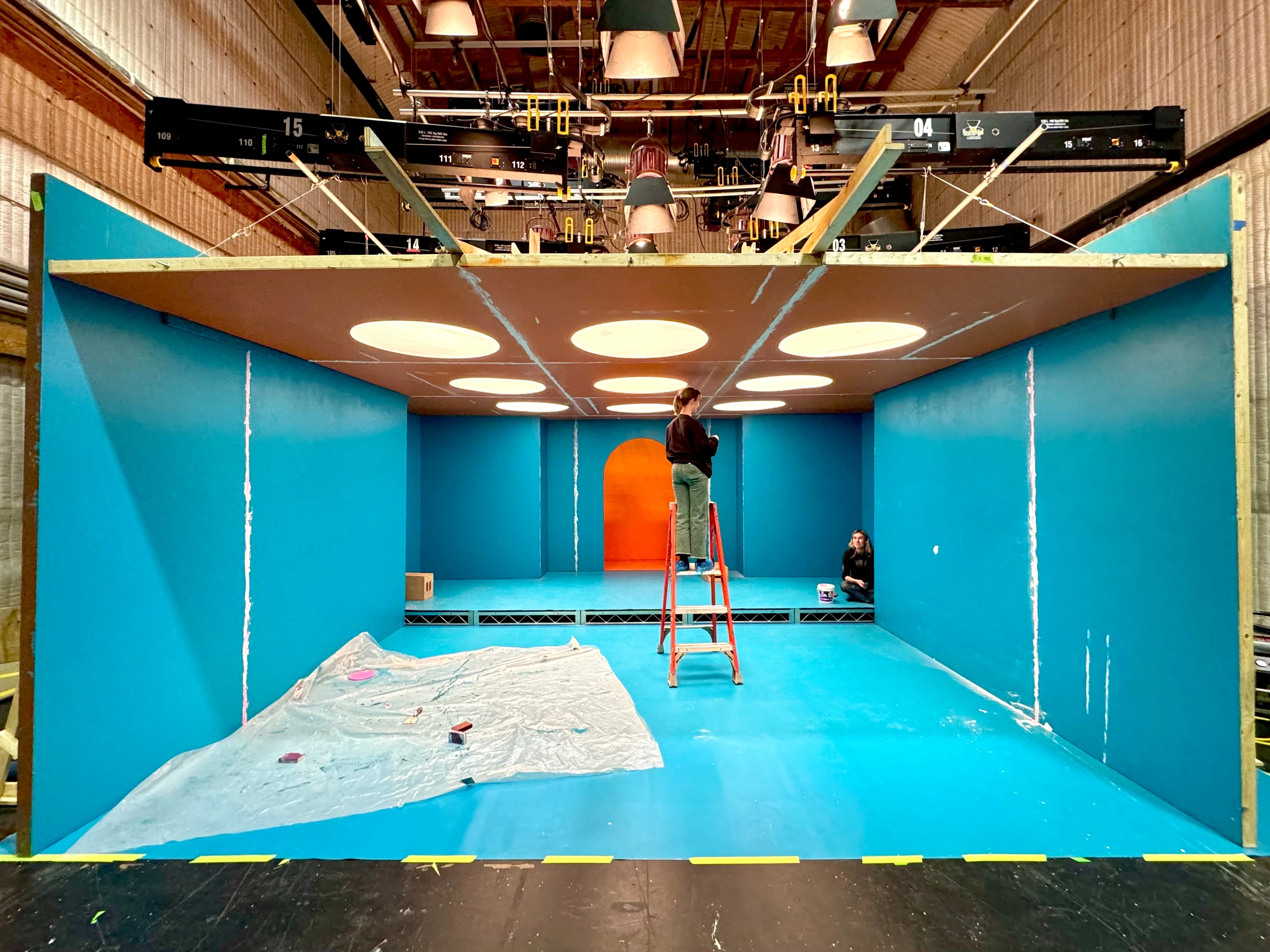 Backstage Lounge In progress, production designer Joy and I are adding more spackle!