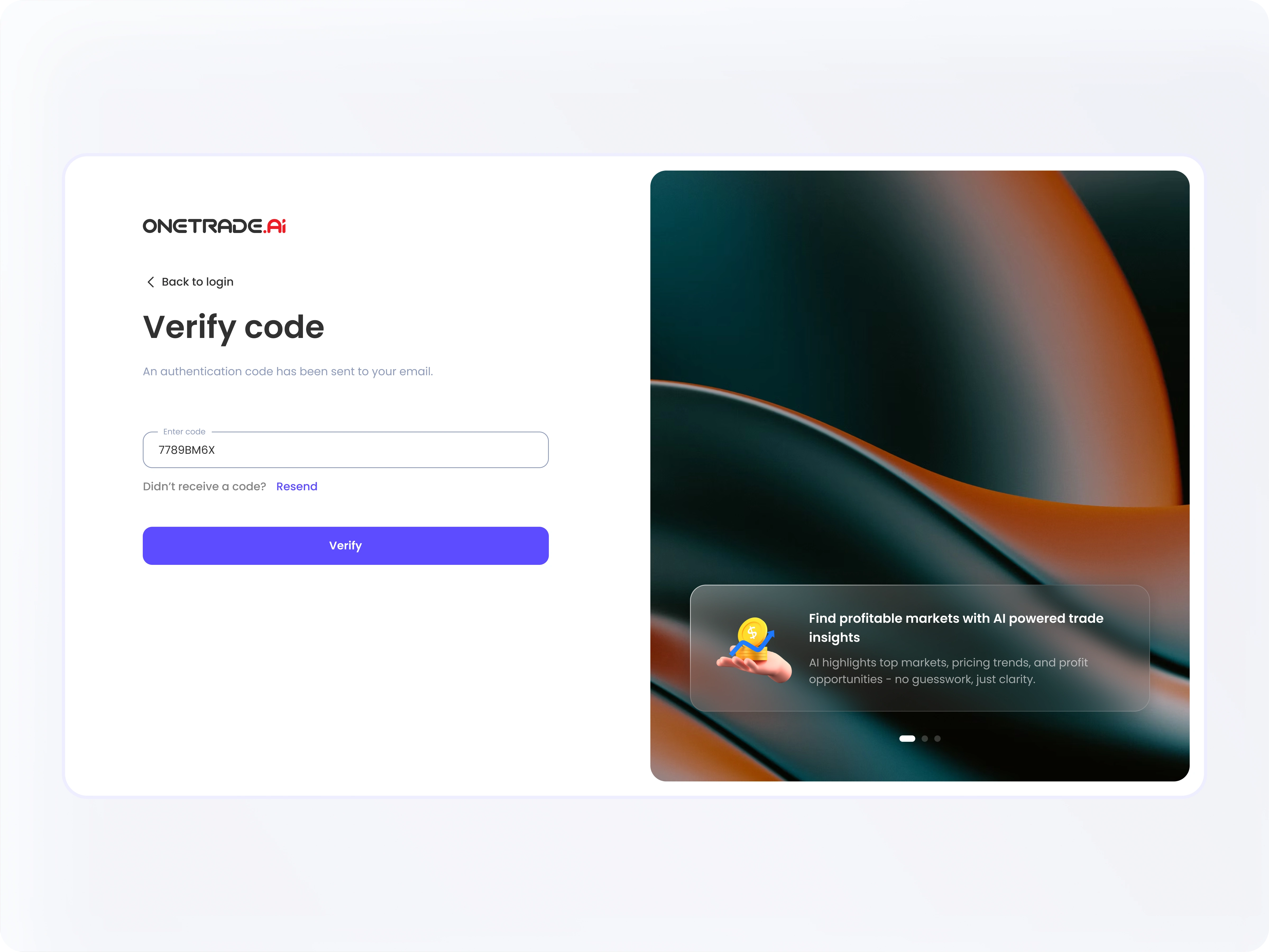 Secure your account. Verify the code and proceed.
