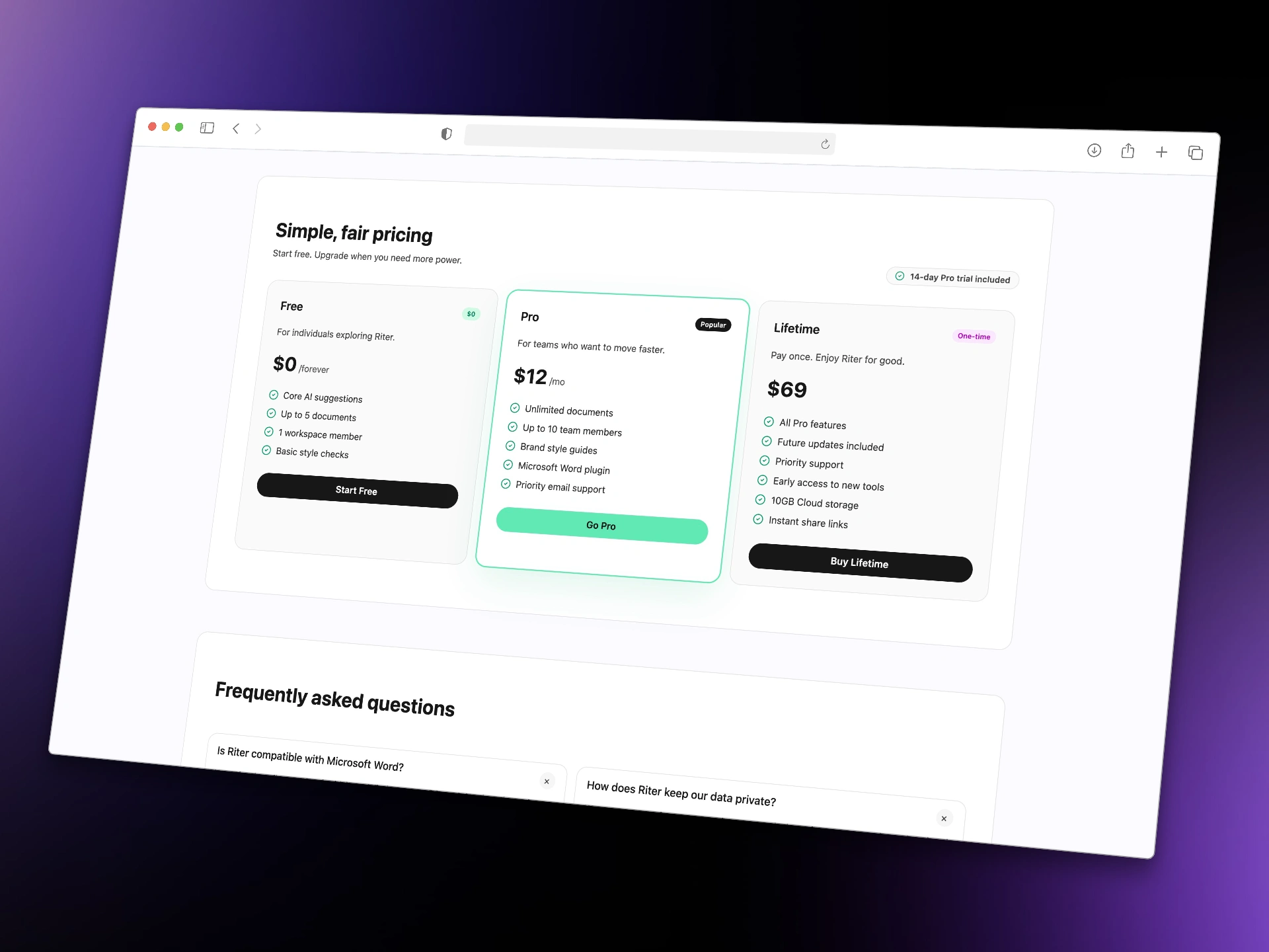 Riter LP - Pricing section
