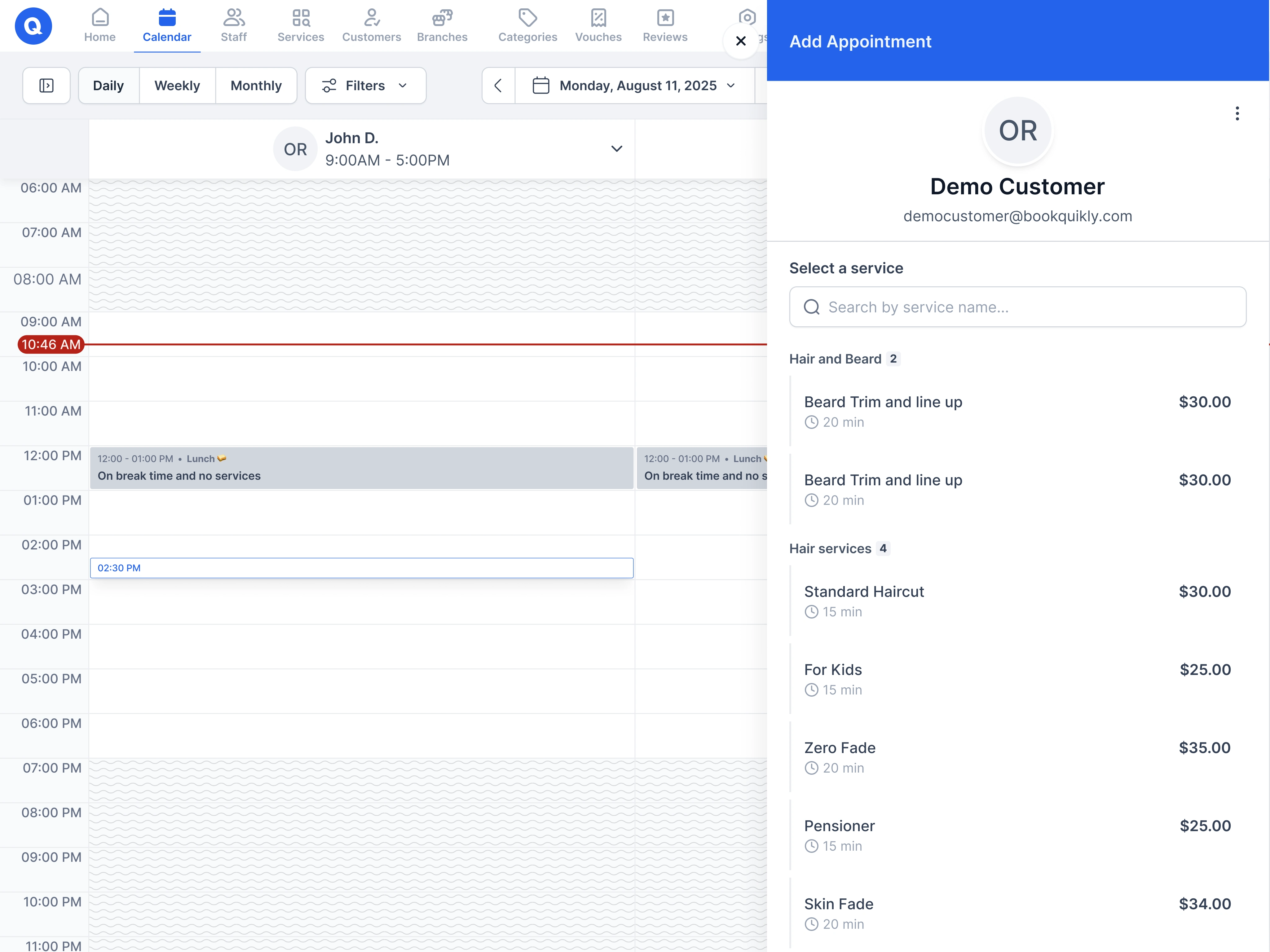 Calendar - Adding the appointment with  services available
