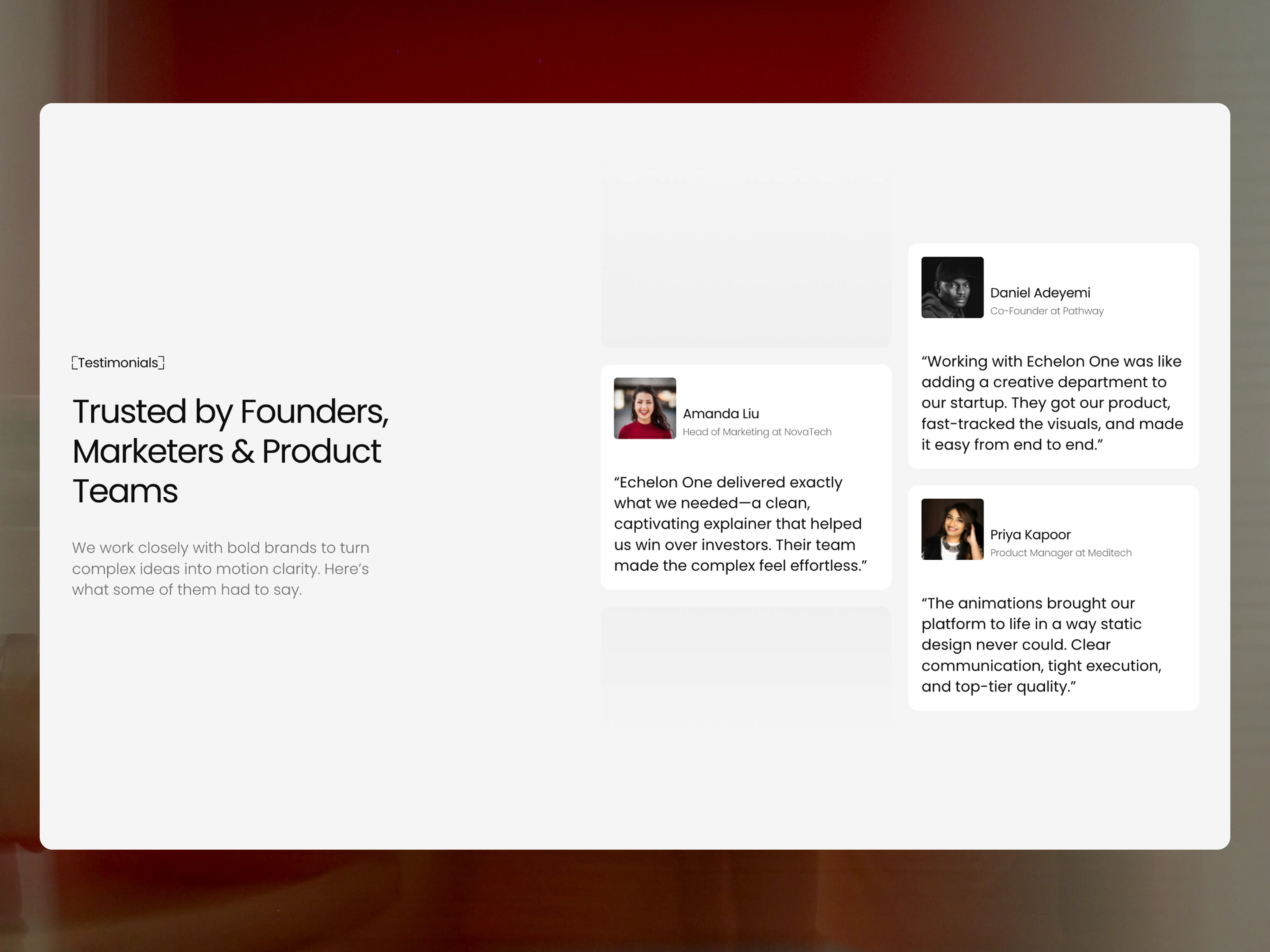 Testimonials section