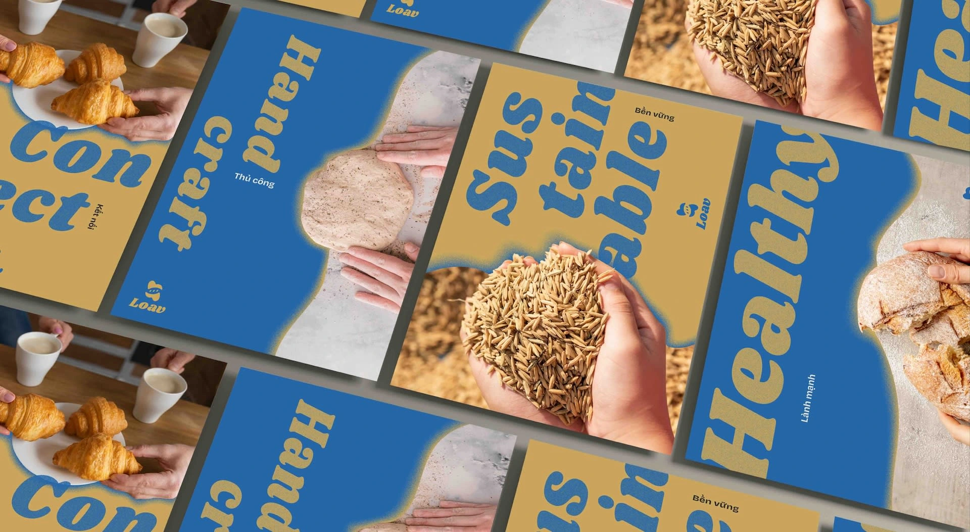 The color palette reflects the brand's core values: sustainability, craftsmanship, health, and community along with the texture inspired from flour crumbs often seen on baker’s table.