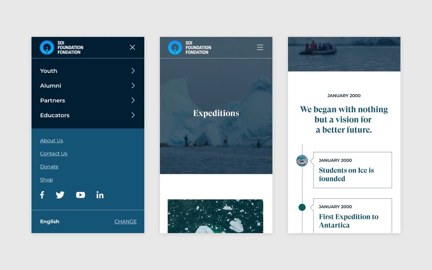 Key screens on mobile showing how the vision translated to smaller screens.