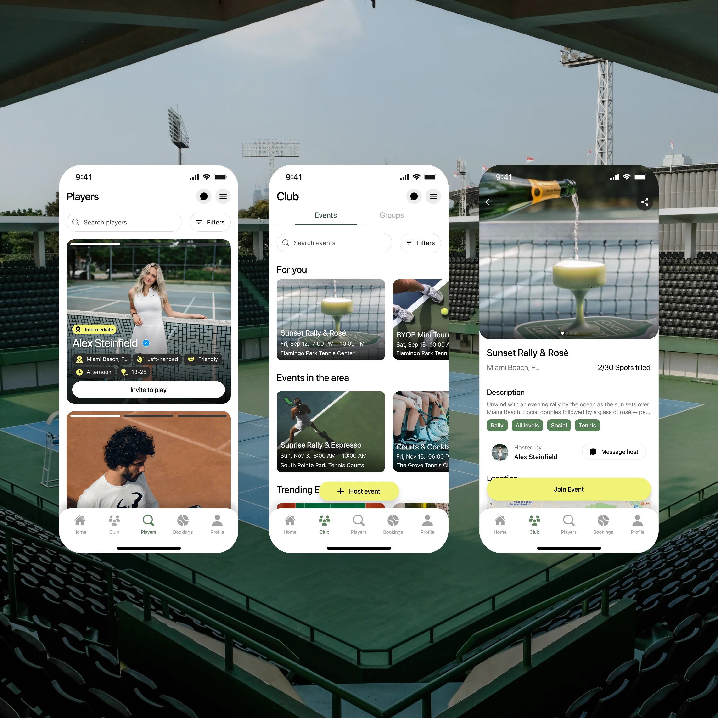 Players / Club screens